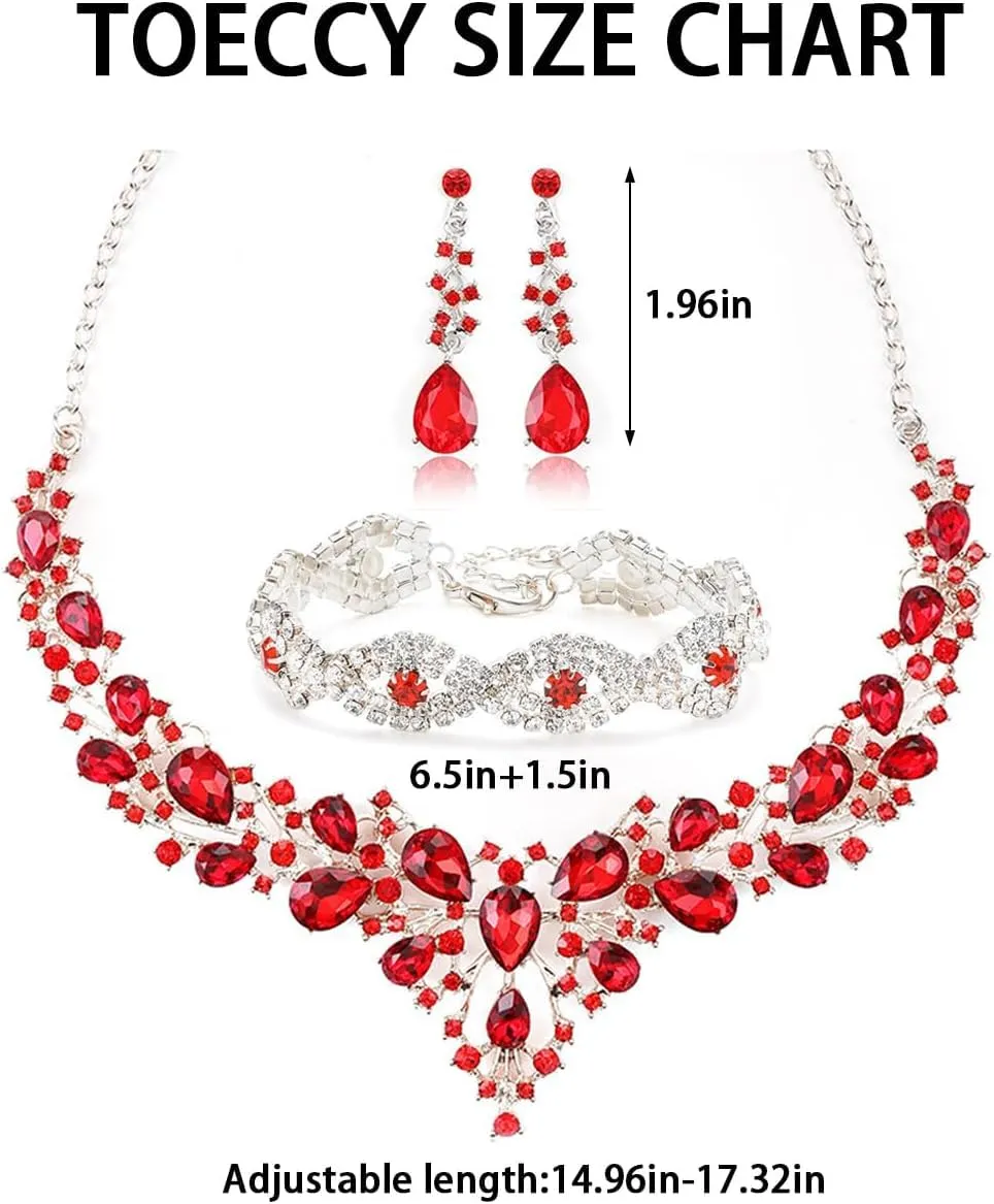 TOEECY Set Gioielli Donna Cristallo Champagne con Collana, Bracciale e Orecchini - immagine 3