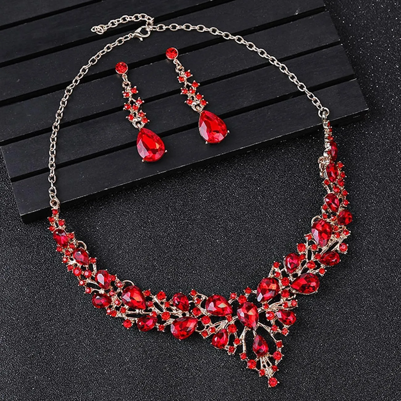 TOEECY Set Gioielli Donna Cristallo Champagne con Collana, Bracciale e Orecchini - immagine 4