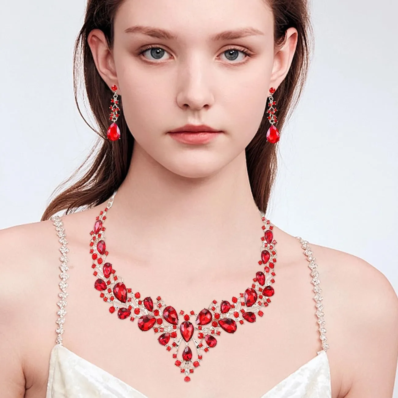 TOEECY Set Gioielli Donna Cristallo Champagne con Collana, Bracciale e Orecchini - immagine 8