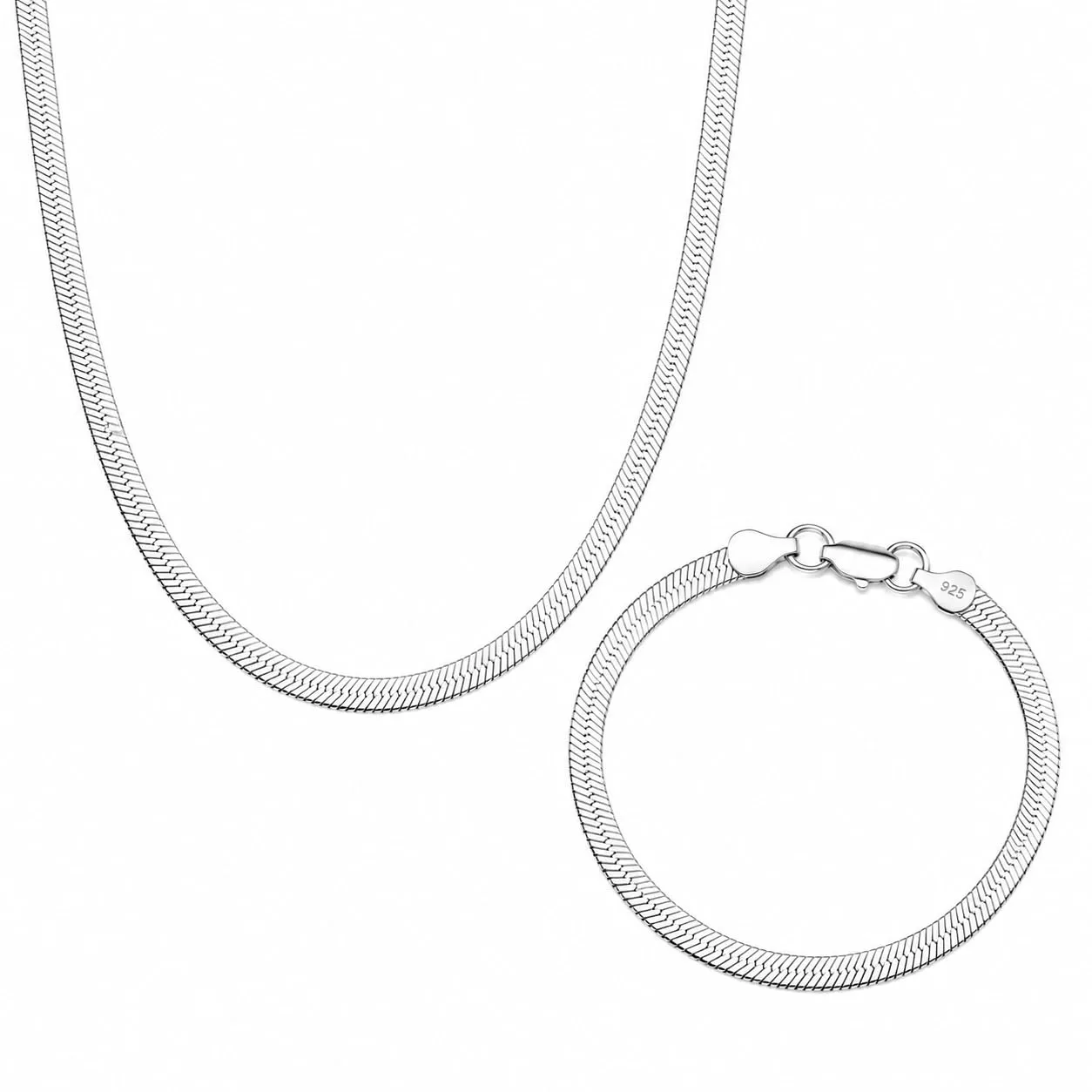 Generico Set Collana e Bracciale in Argento S925 Unisex, Maglia Snake Piatta, 50 cm + 20 cm - immagine 1