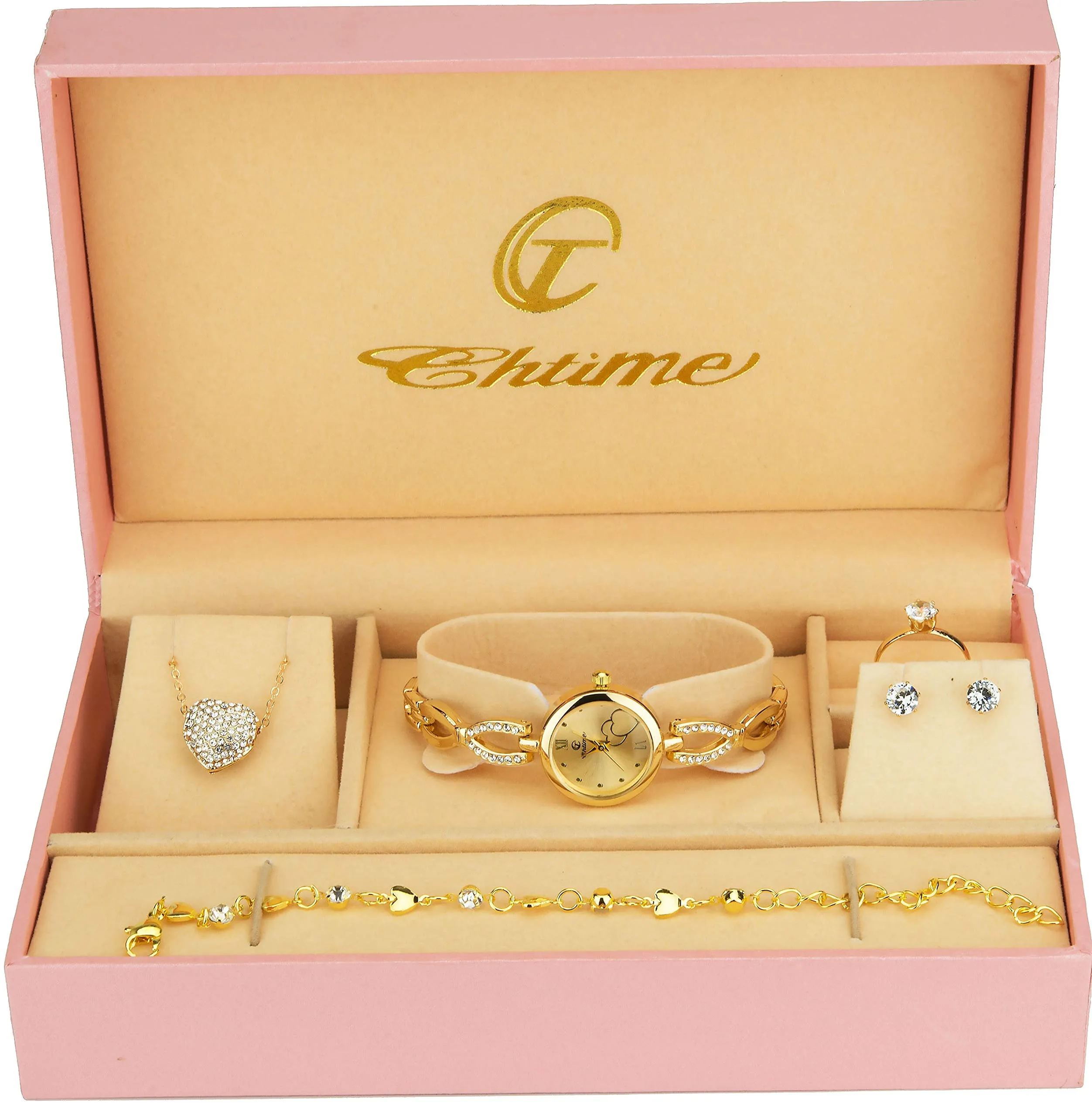 BELLOS Cofanetto Orologio Donna con Parure di Gioielli - Collana, Anello, Orecchini e Cinturino - Oro - immagine 1
