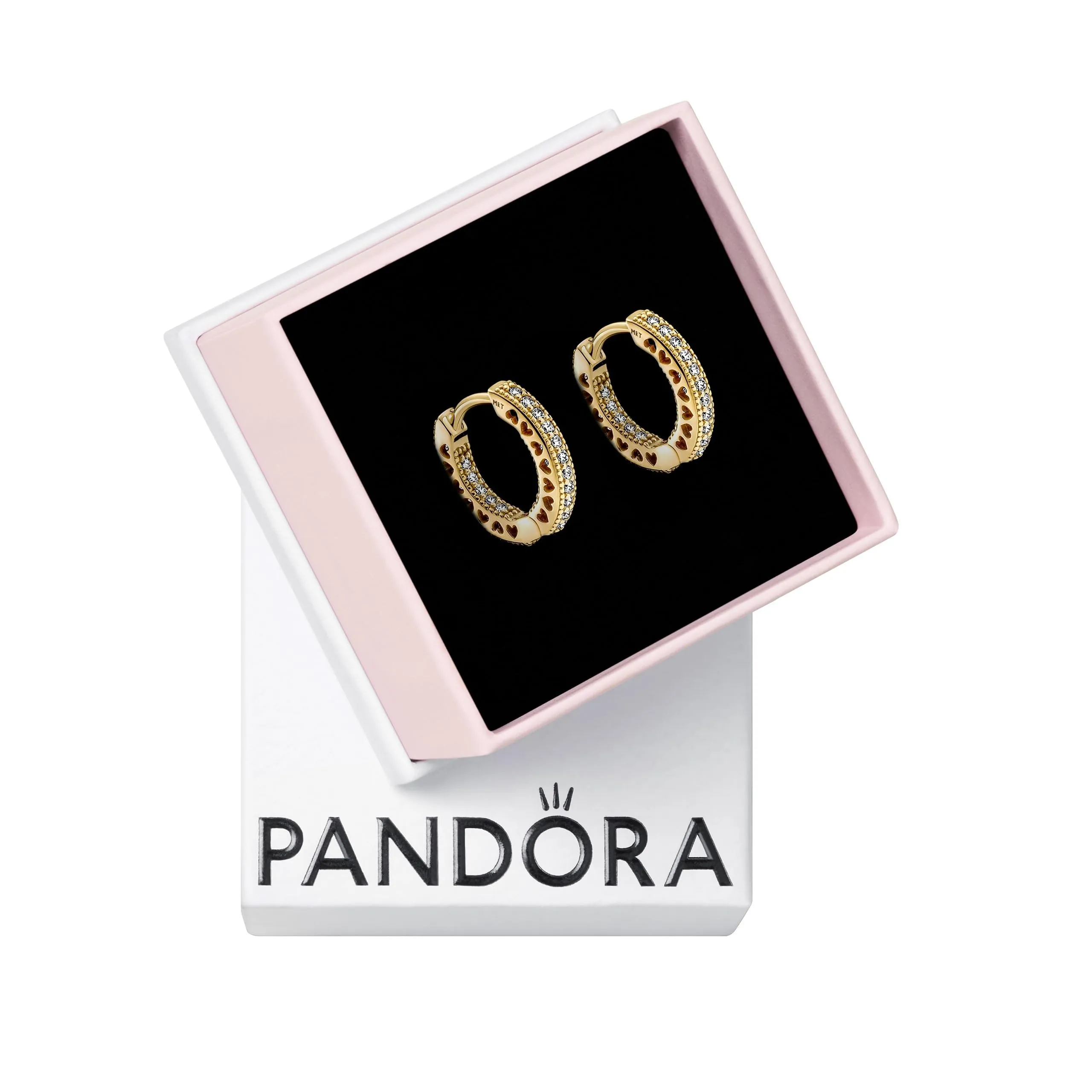 Pandora Signature Orecchini a cerchio con pavé con cuori placcati in oro 14k - immagine 1