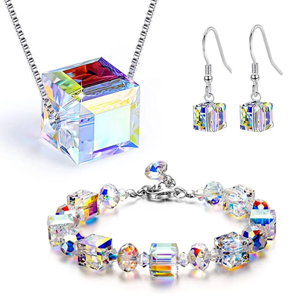 QKEPCY Set di Gioielli in Cristallo Austriaco con Collana, Orecchini e Bracciale per Donna - immagine 1