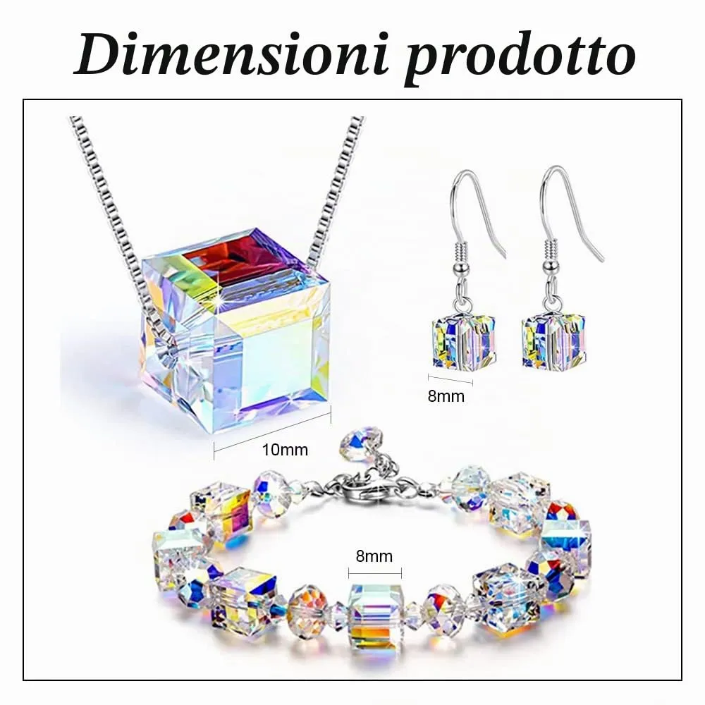 QKEPCY Set di Gioielli in Cristallo Austriaco con Collana, Orecchini e Bracciale per Donna - immagine 5