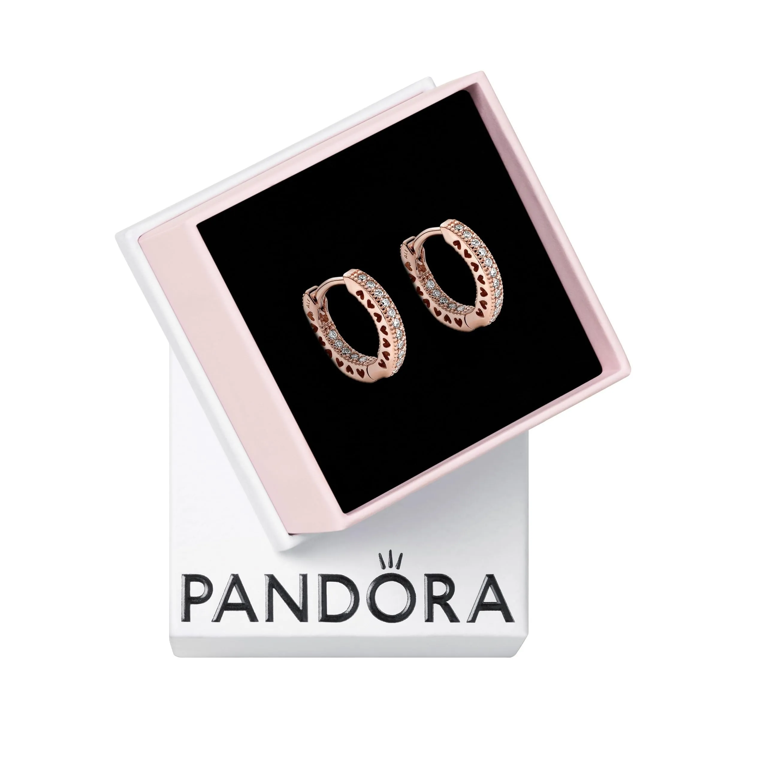 Pandora Signature Orecchini a cerchio con pavé con cuori placcati in oro rosa 14 carati - immagine 1
