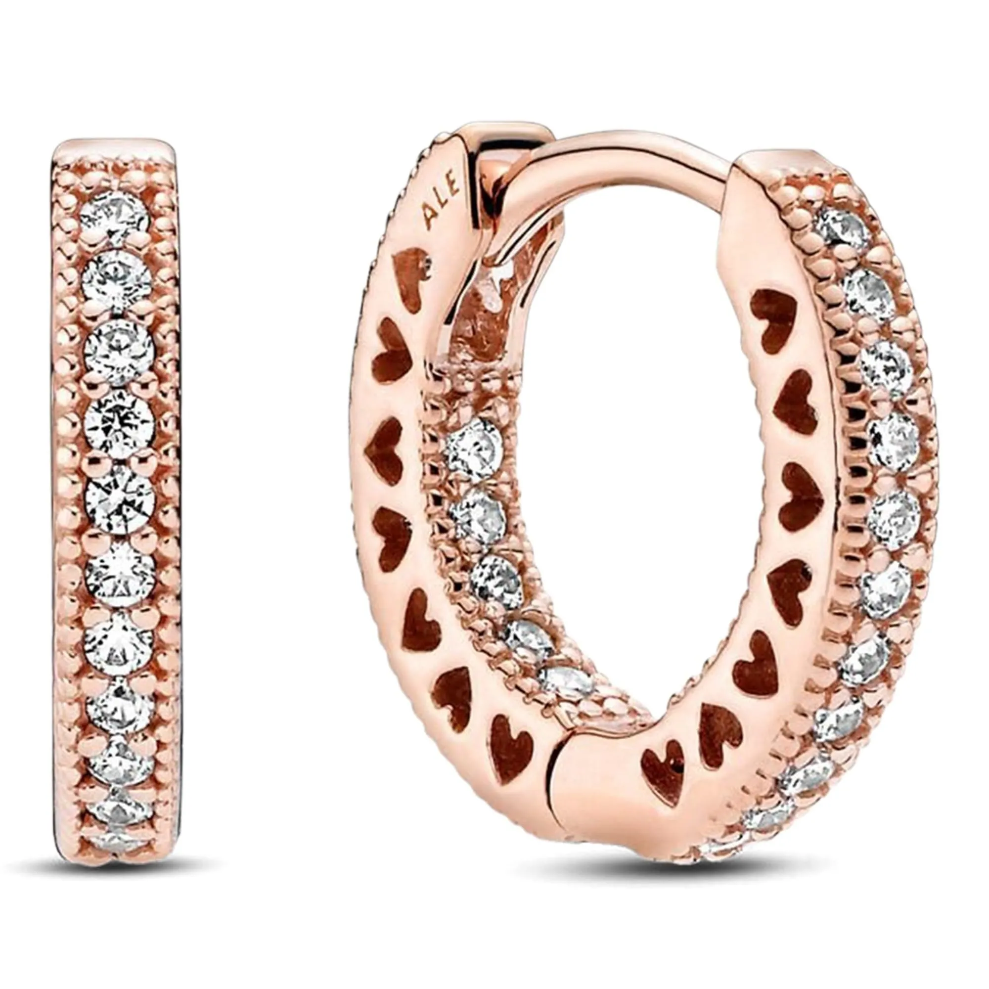 Pandora Signature Orecchini a cerchio con pavé con cuori placcati in oro rosa 14 carati - immagine 2
