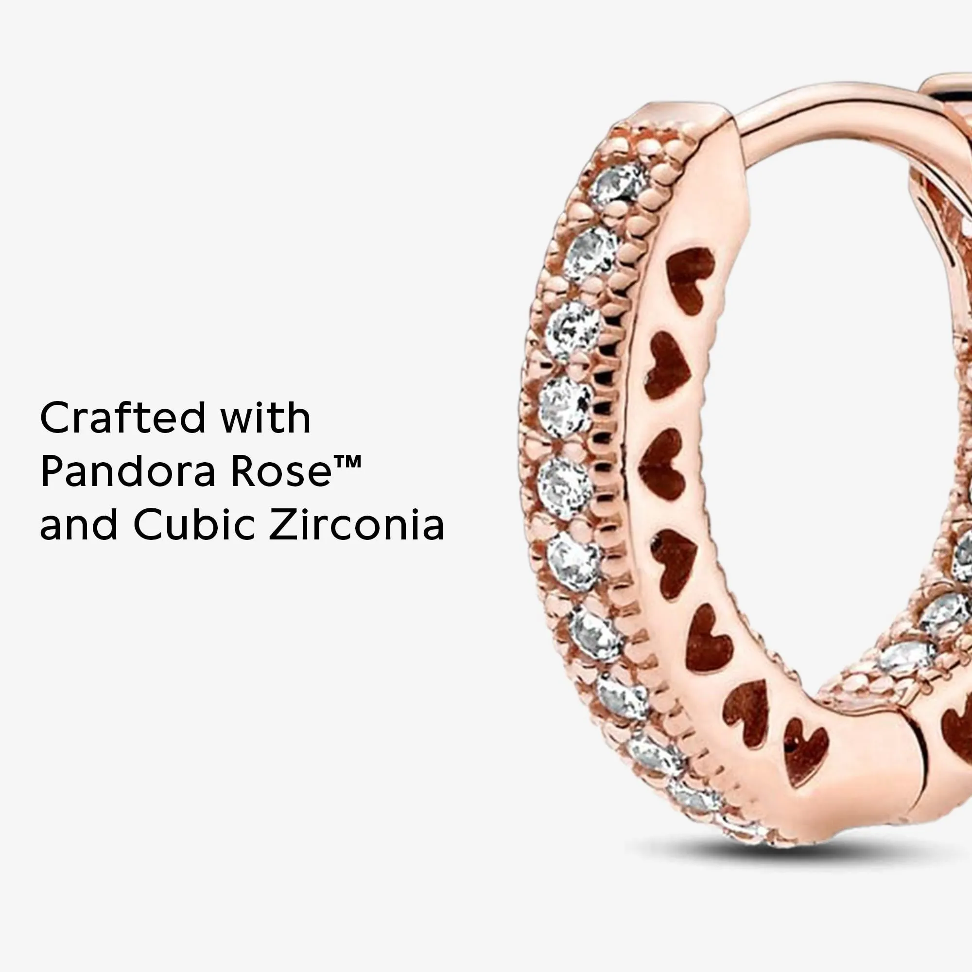 Pandora Signature Orecchini a cerchio con pavé con cuori placcati in oro rosa 14 carati - immagine 6