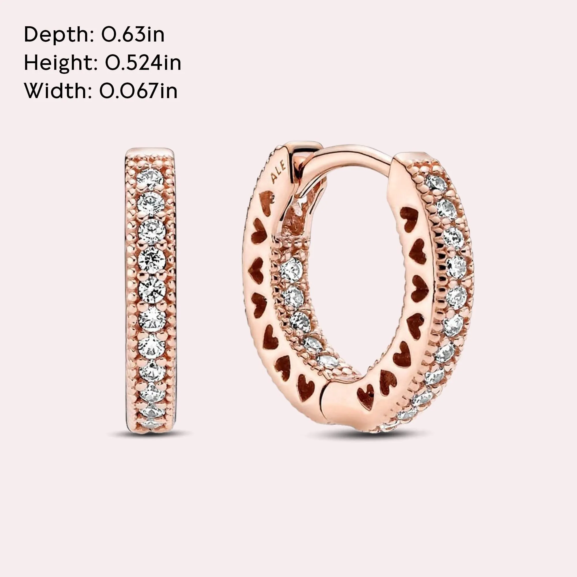Pandora Signature Orecchini a cerchio con pavé con cuori placcati in oro rosa 14 carati - immagine 7