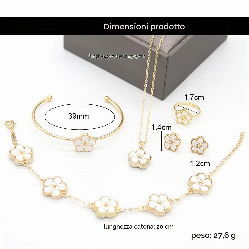 QKEPCY Set Gioielli Donna Fiore Margherita 5 Pezzi - Collana, Bracciale Rigido, Orecchini e Anello - immagine 8