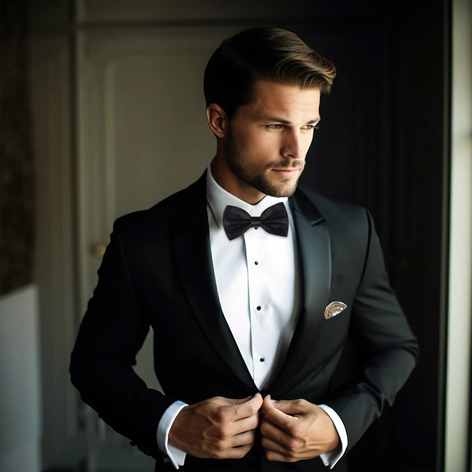 Xrten Set Accessori Costume Gangster Anni '20 Gatsby per Uomo con Cappello Panama, Bretelle, Papillon, Orologio da Taschino e Baffi Finti - immagine 5