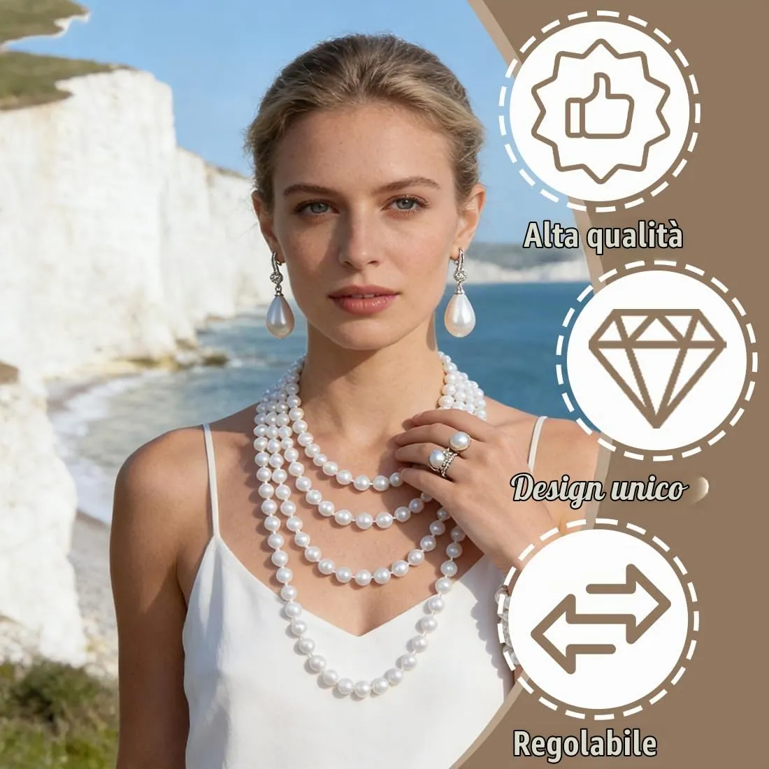 KRFWGUU Set di Gioielli di Perle 4 Pezzi: Collana, Bracciale a 3 File, Orecchini e Anello, Stile Anni '20 - immagine 4