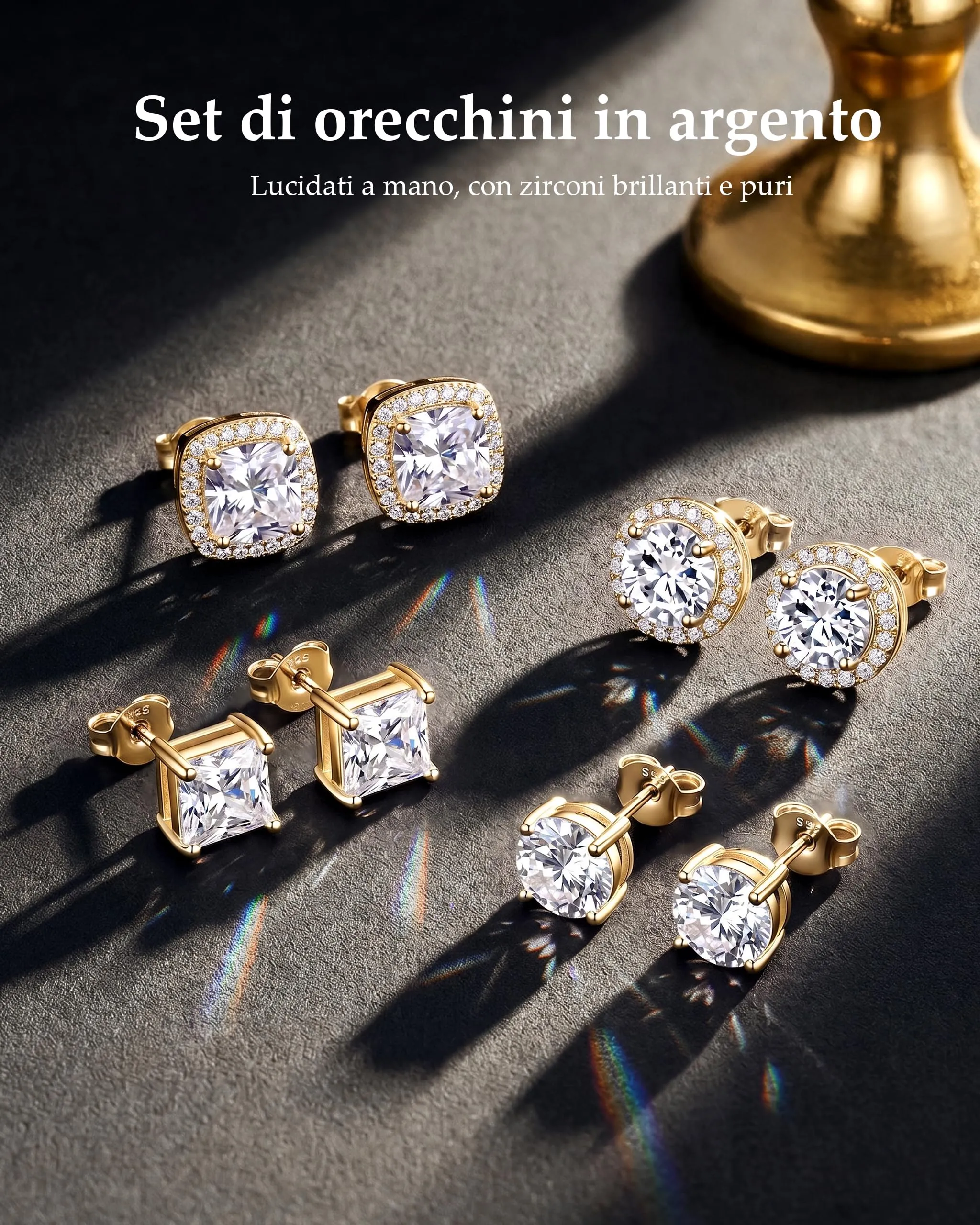 Ahokei Orecchini in Argento 925 con Zirconi Bianchi, 4 Paia - immagine 6