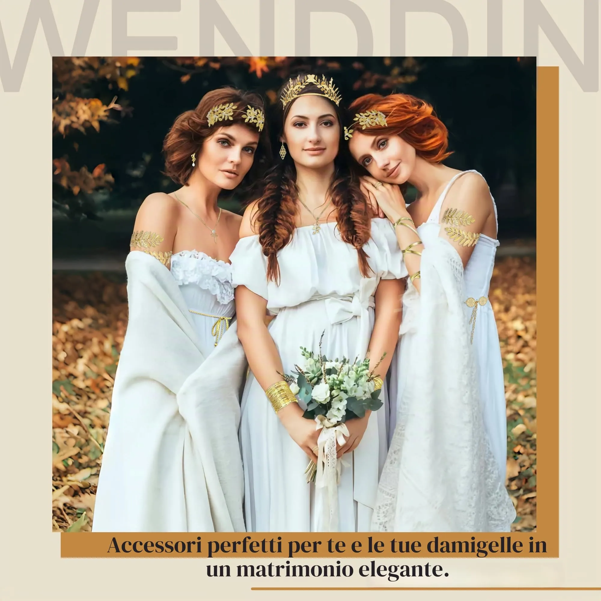 LOFITOR Set Accessori Dea Greca 11 Pezzi - Corona d'Alloro, Collana, Bracciali, Cintura Dorata, Orecchini Pendenti con Perle - immagine 4