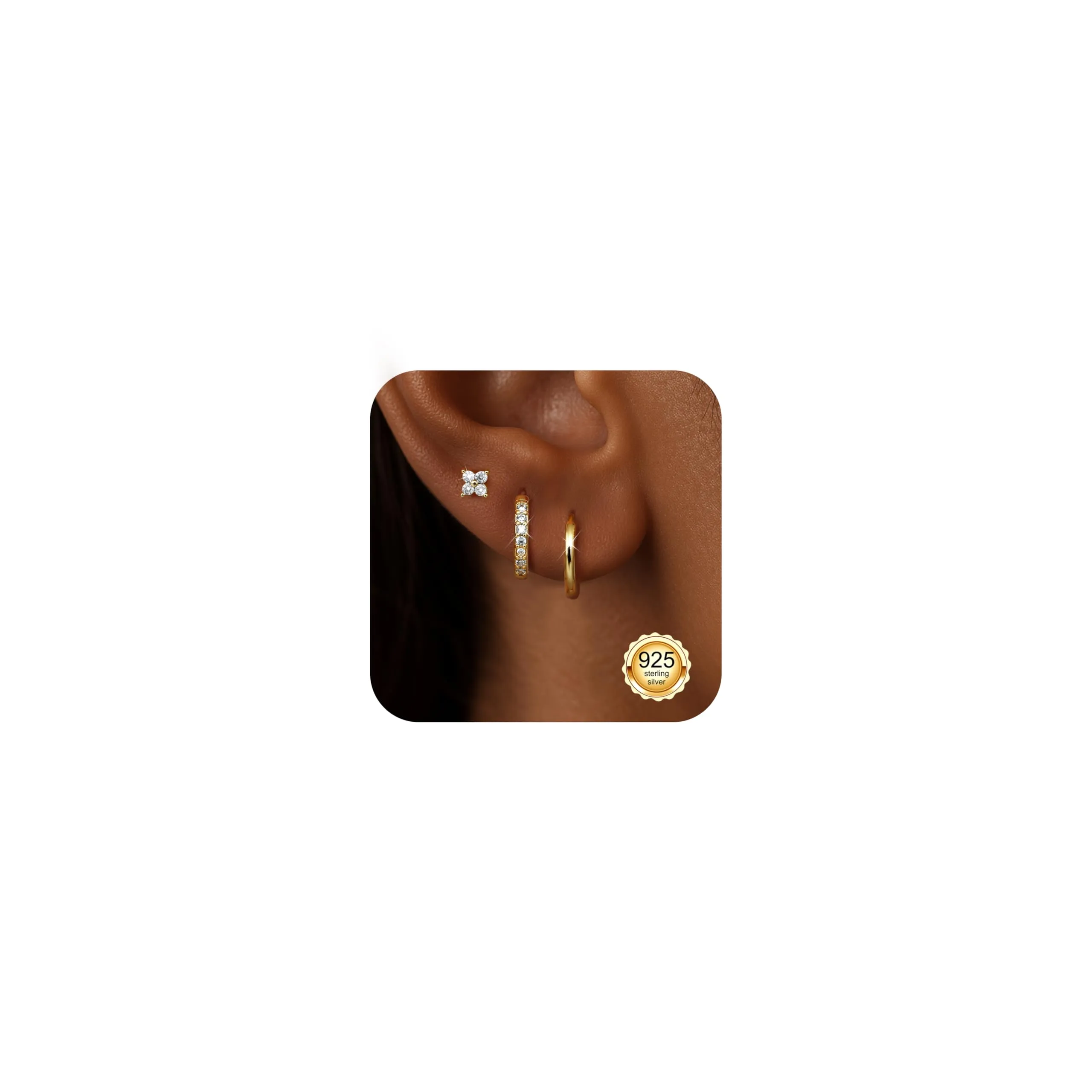 Diamday Orecchini Cerchio Argento 925, Set 3 Paia Anallergici per Piercing Helix, Trago e Cartilagine - immagine 1