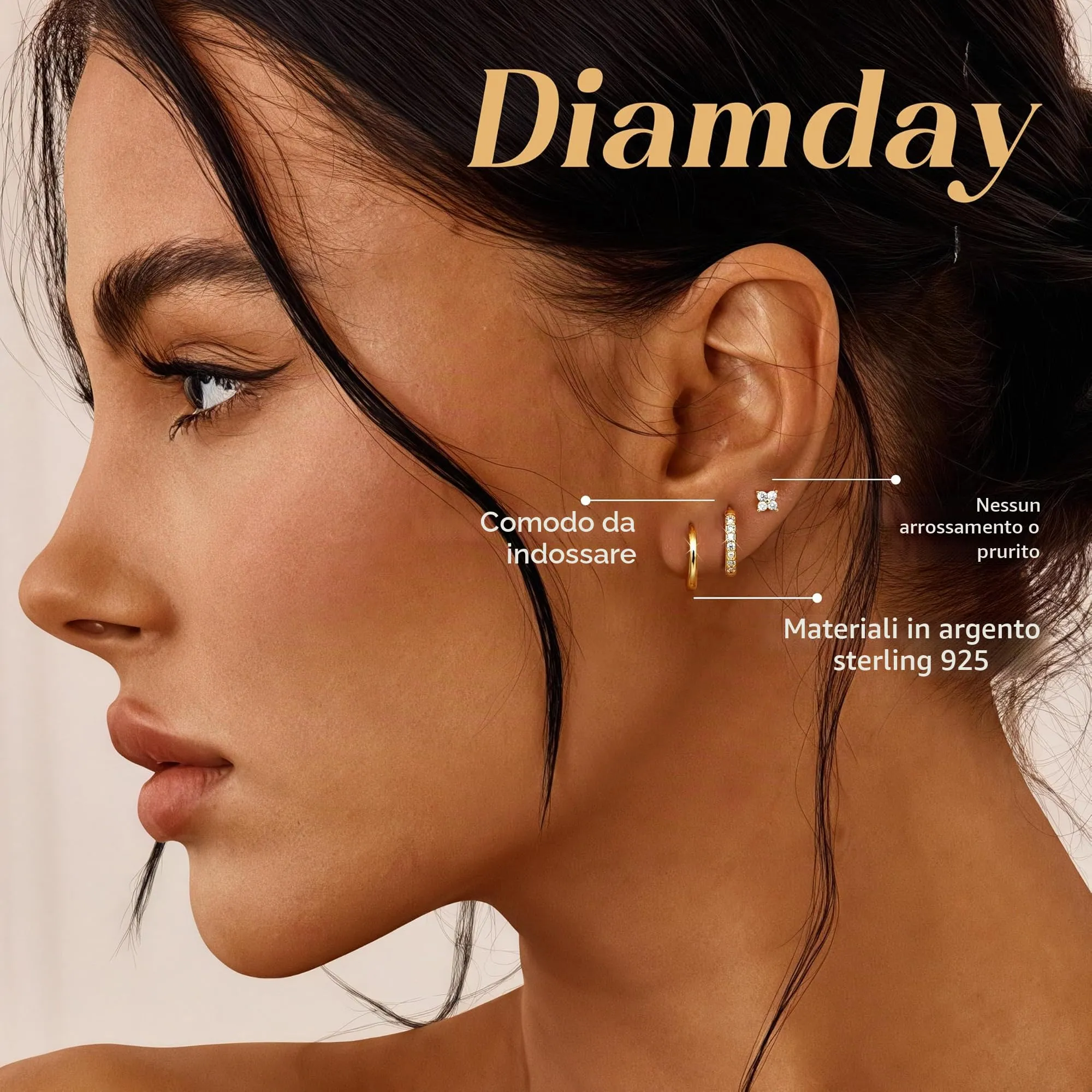 Diamday Orecchini Cerchio Argento 925, Set 3 Paia Anallergici per Piercing Helix, Trago e Cartilagine - immagine 3