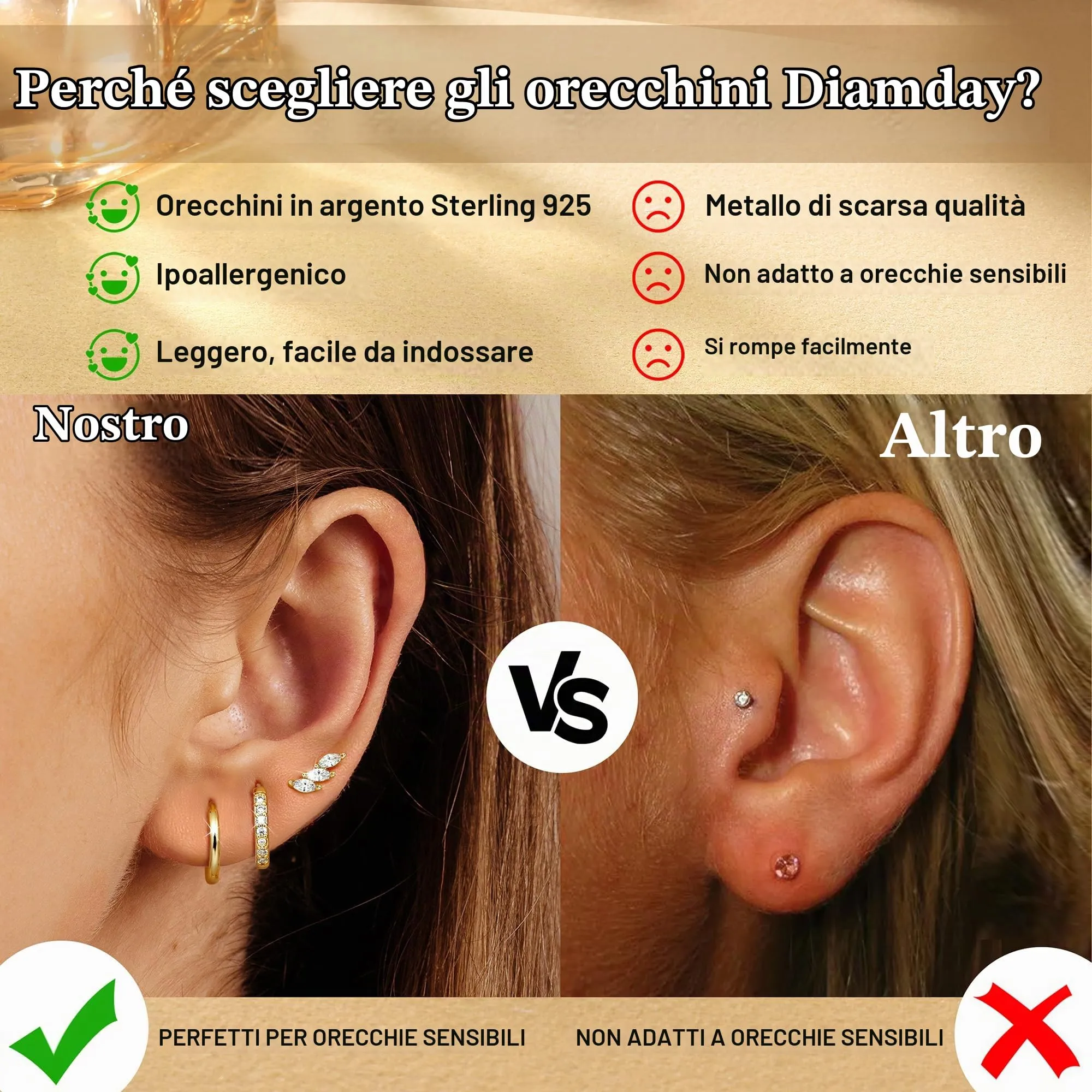 Diamday Set 3 Paia Orecchini Donna Argento 925 Cerchio e Perno con Zirconi per Helix Trago e Cartilagine - immagine 5