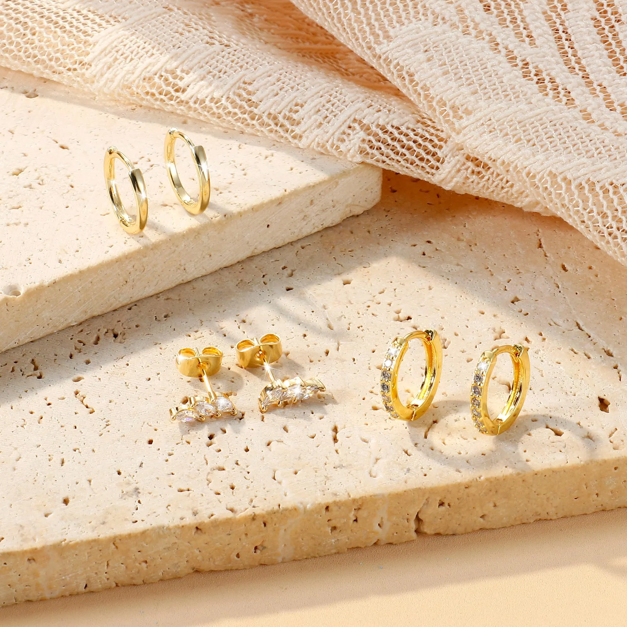 Diamday Set 3 Paia Orecchini Donna Argento 925 Cerchio e Perno con Zirconi per Helix Trago e Cartilagine - immagine 7