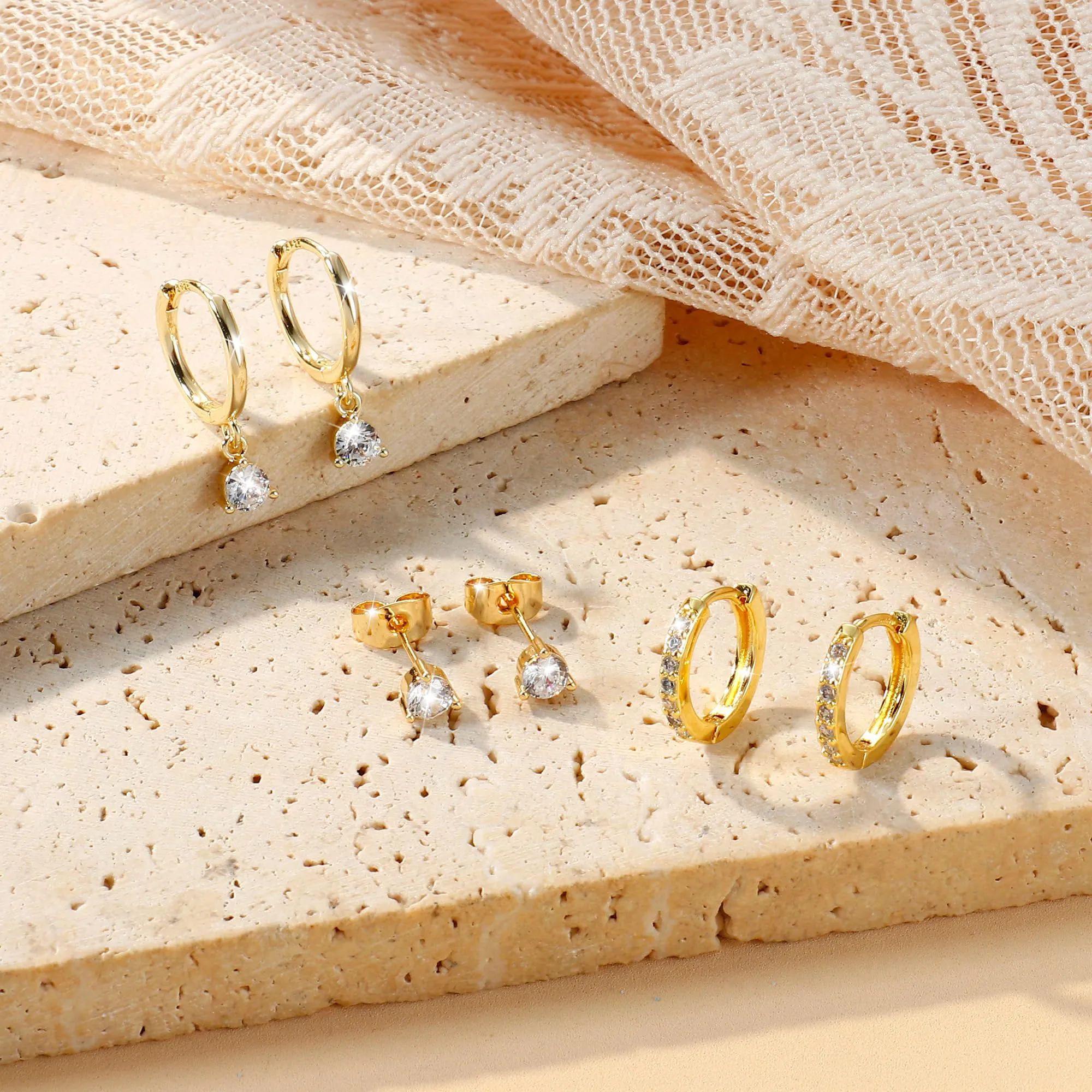 Diamday Set 3 Paia Orecchini Argento 925 e Oro per Helix Trago Cartilagine - immagine 6