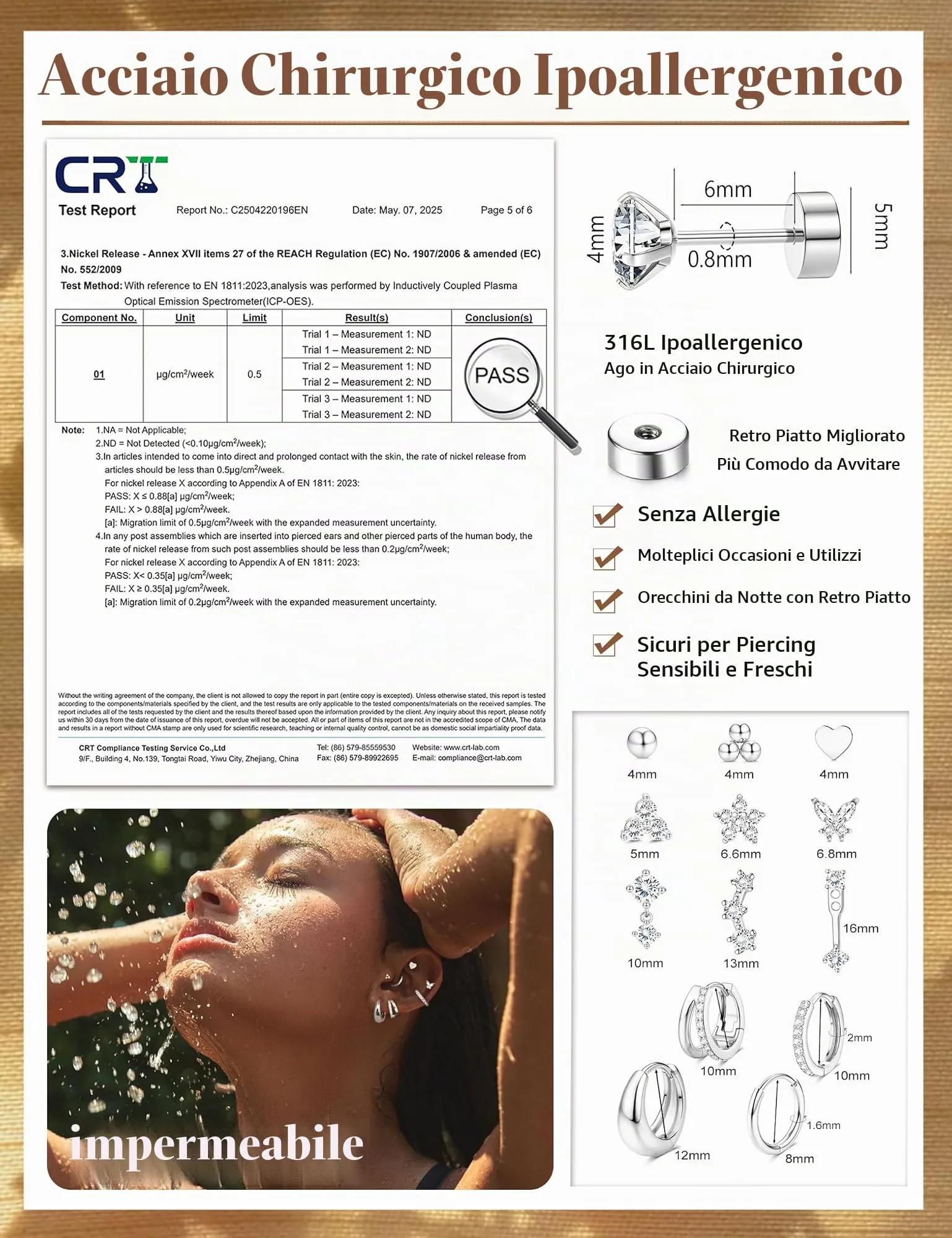 CASSIECA Set 13 Paia Orecchini in Acciaio Chirurgico Anallergici Argento per Piercing Orecchio e Cartilagine - immagine 2