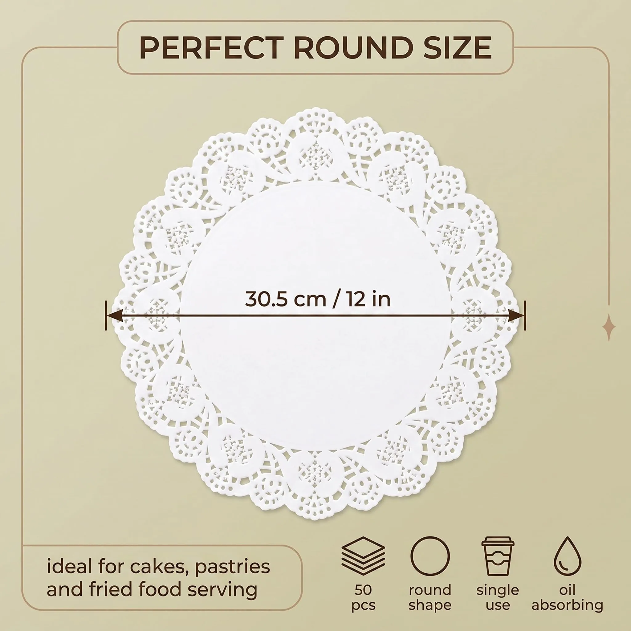 AJNZAU Tovagliette in Carta Monouso in Pizzo, Tonde, 30,5 cm, Bianco, 50 Pezzi - immagine 2