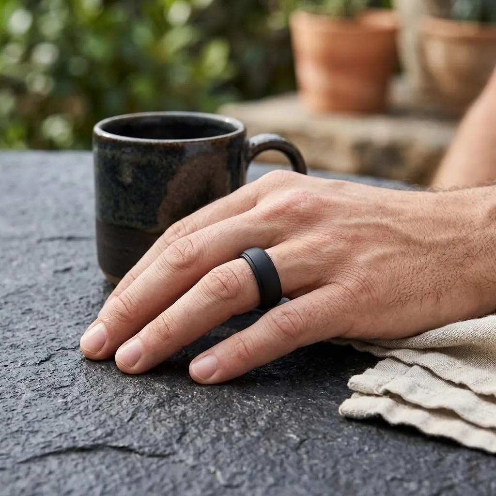 Dookeh Anello in silicone per uomo, design ondulato traspirante, nero e blu - immagine 7