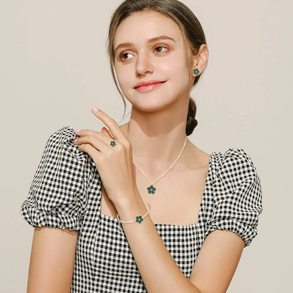 QKEPCY Set Gioielli Donna Fiore Margherita 5 Pezzi - Collana, Bracciale Rigido, Orecchini e Anello - immagine 6