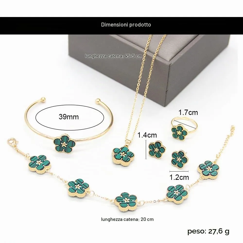 QKEPCY Set Gioielli Donna Fiore Margherita 5 Pezzi - Collana, Bracciale Rigido, Orecchini e Anello - immagine 8