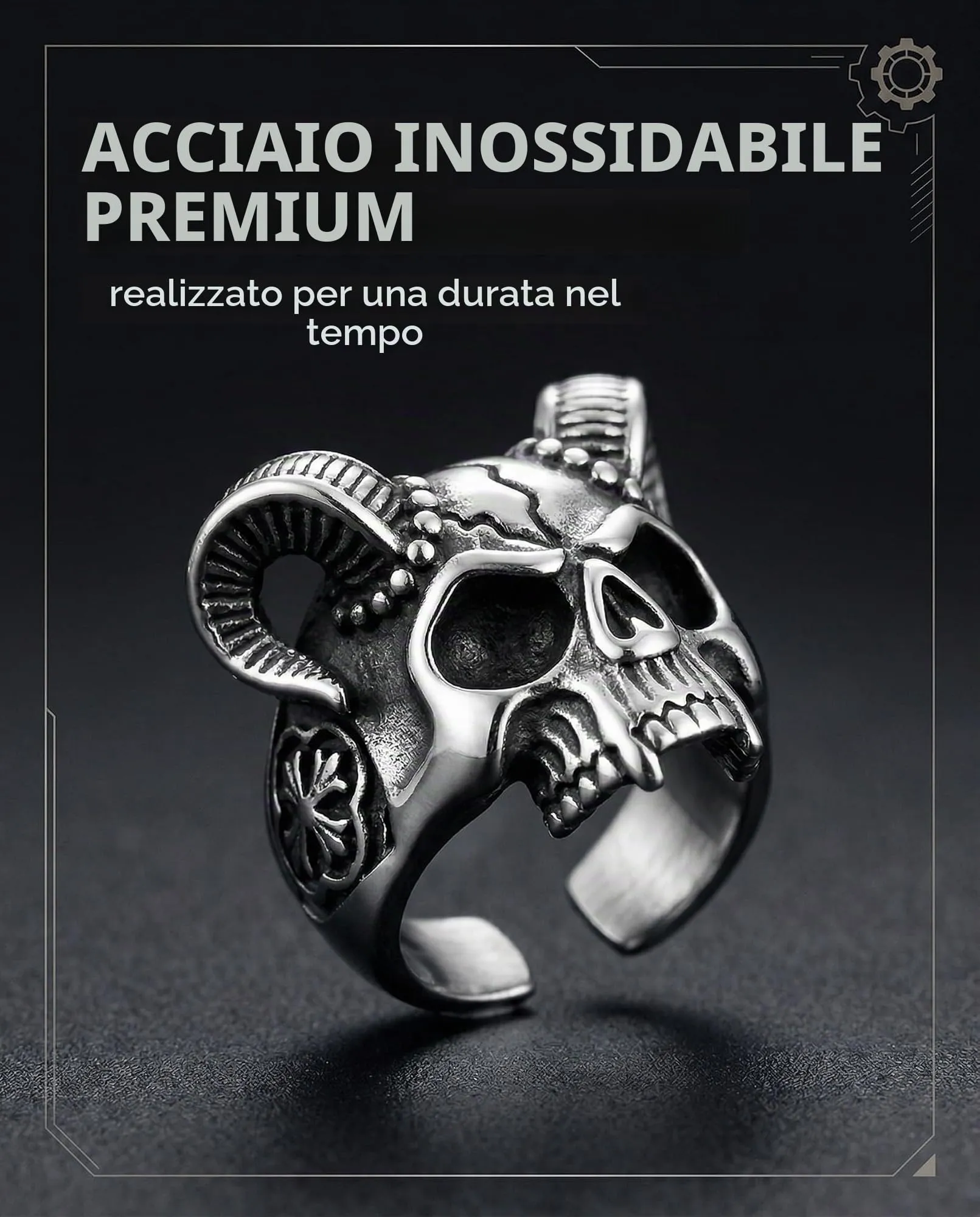 MenYiYDS Set di 5 Anelli Uomo Regolabili Teschio in Acciaio Inossidabile, Stile Punk Hip Hop Gotico Vintage - immagine 3