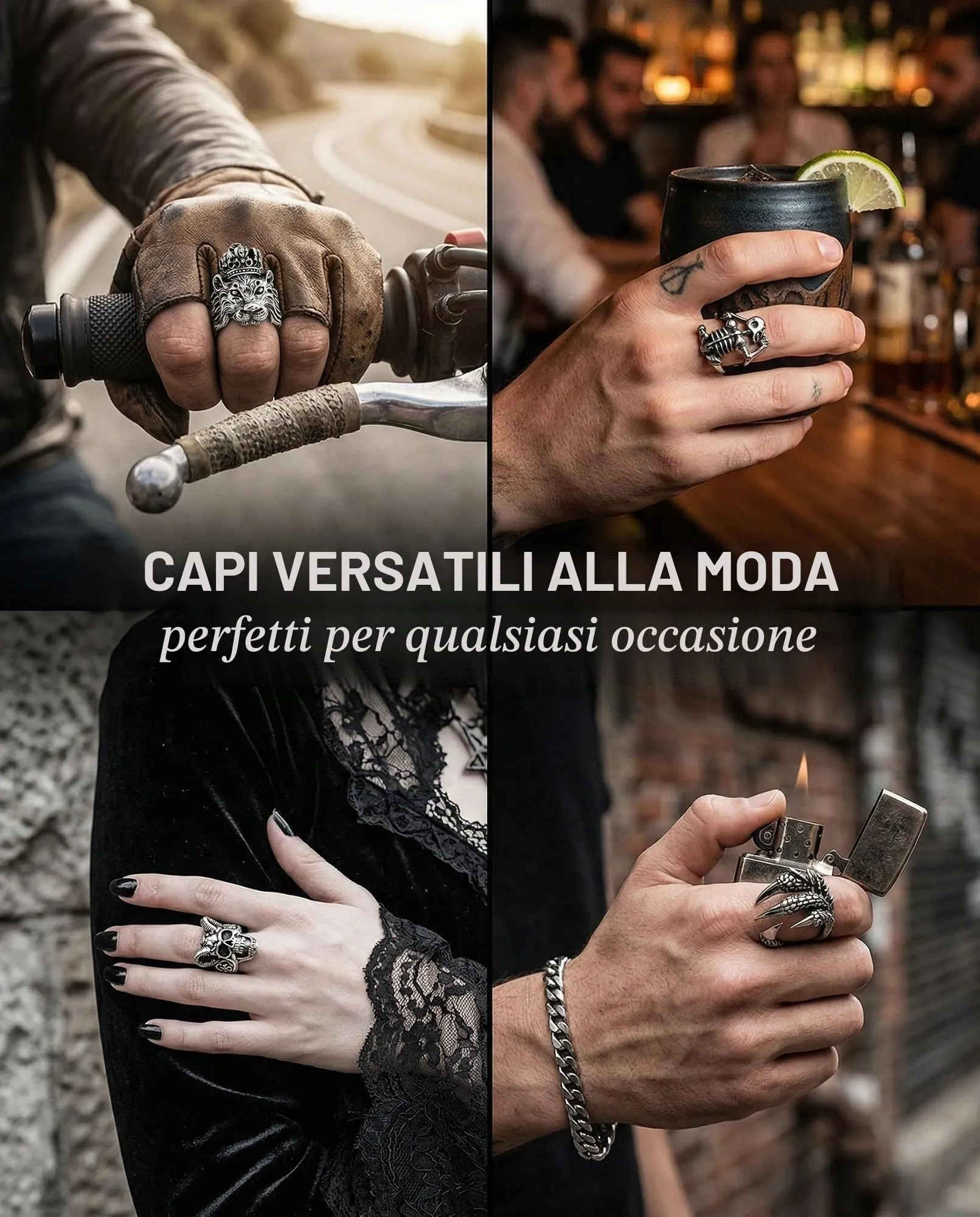 MenYiYDS Set di 5 Anelli Uomo Regolabili Teschio in Acciaio Inossidabile, Stile Punk Hip Hop Gotico Vintage - immagine 4