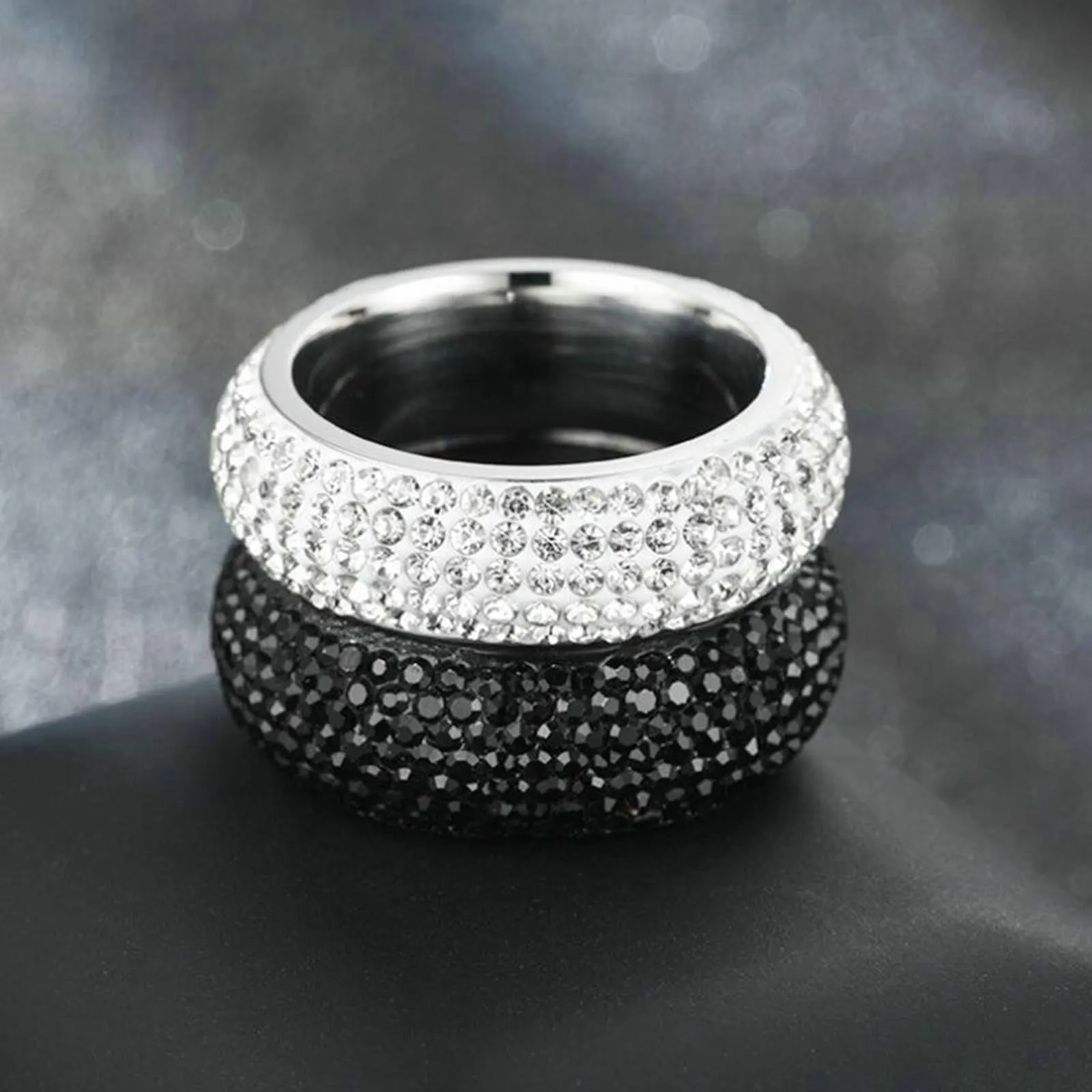 Ayoiow Anelli Punk Uomo 8mm con Zirconi Cubici Argento - immagine 5