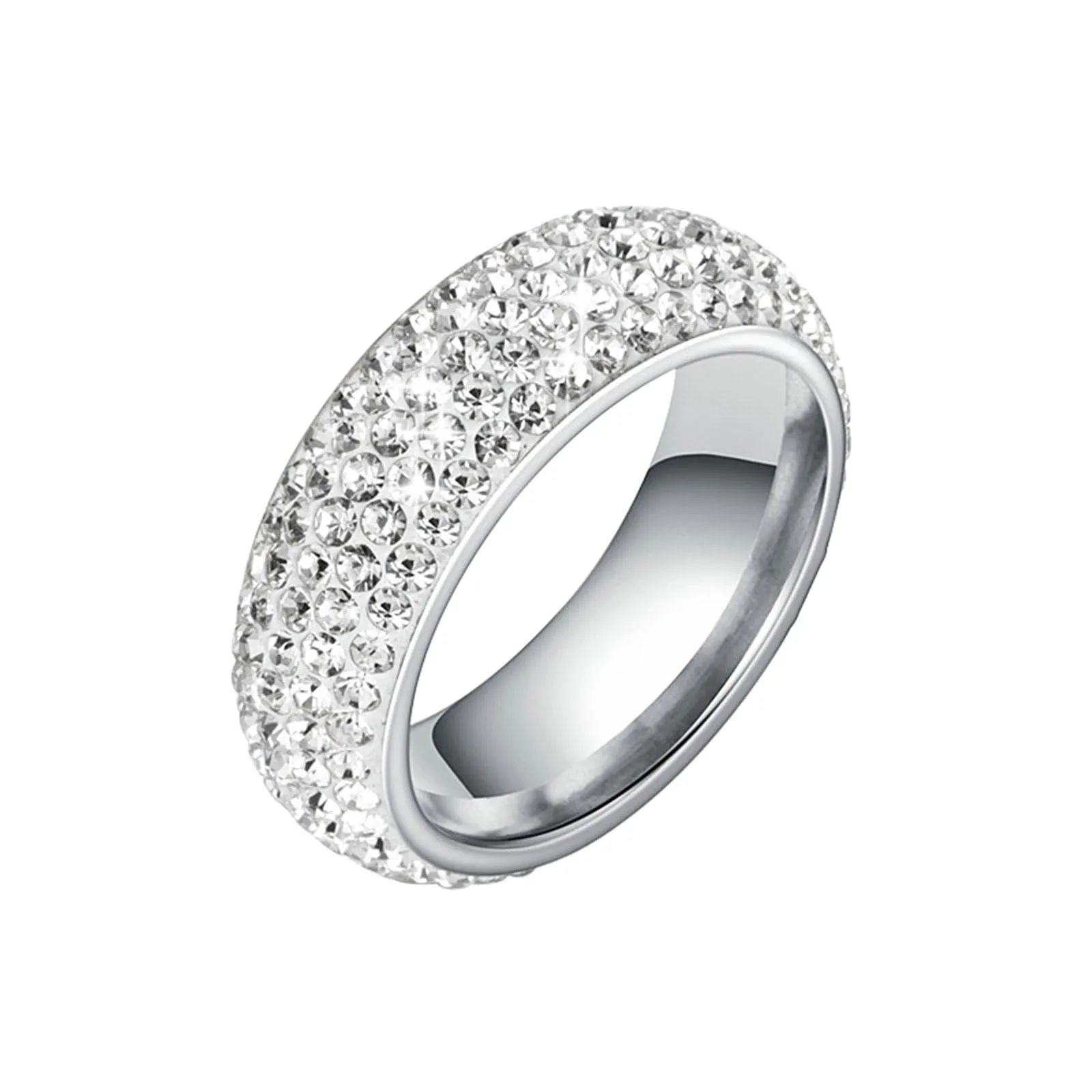 Ayoiow Anelli in Acciaio Inossidabile per Uomo 8mm con Zirconi Cubici Argento Fedi Nuziali - immagine 1