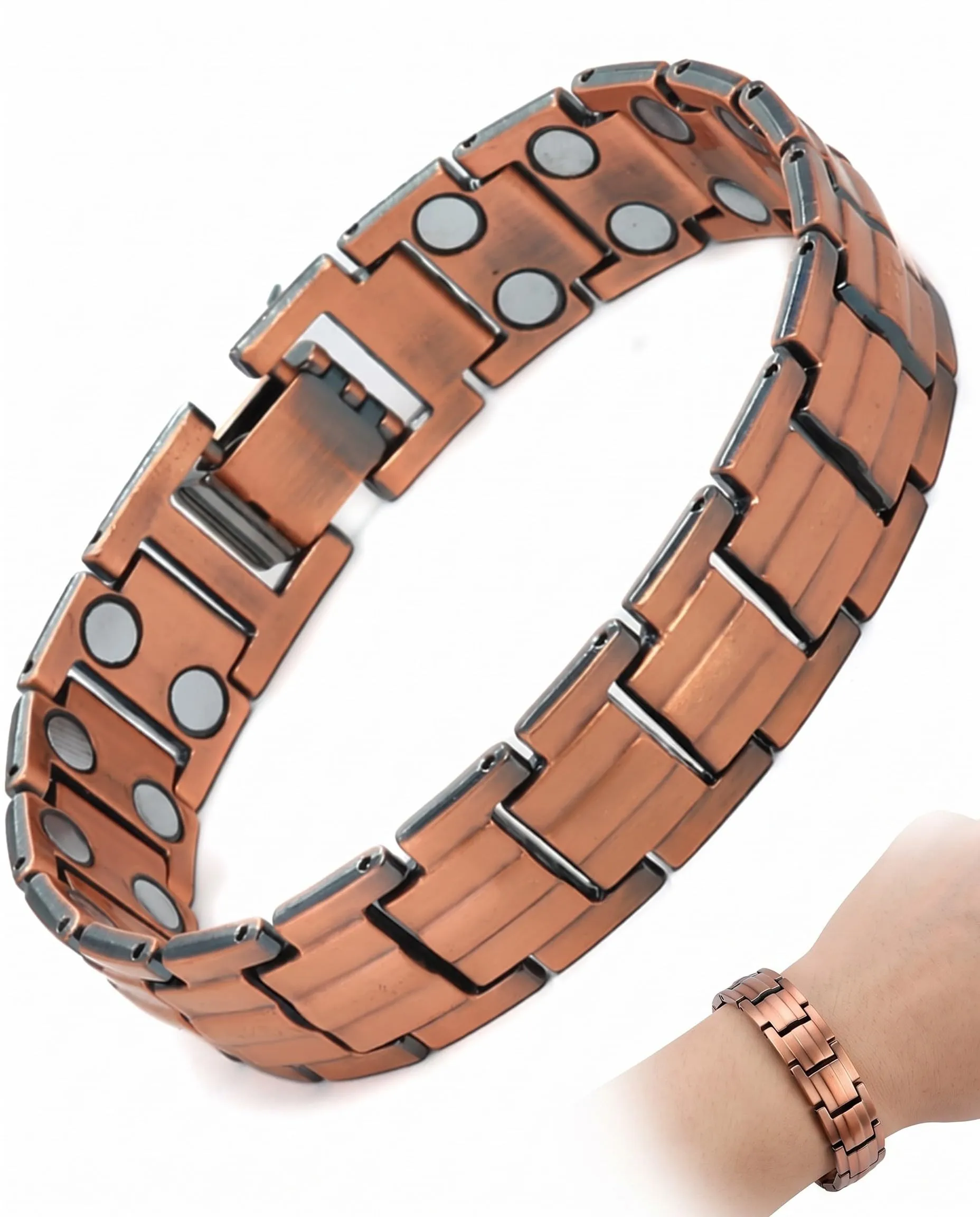 XALFST Bracciale Uomo in Rame Puro con Magneti Calibrati e Chiusura a Farfalla - immagine 1