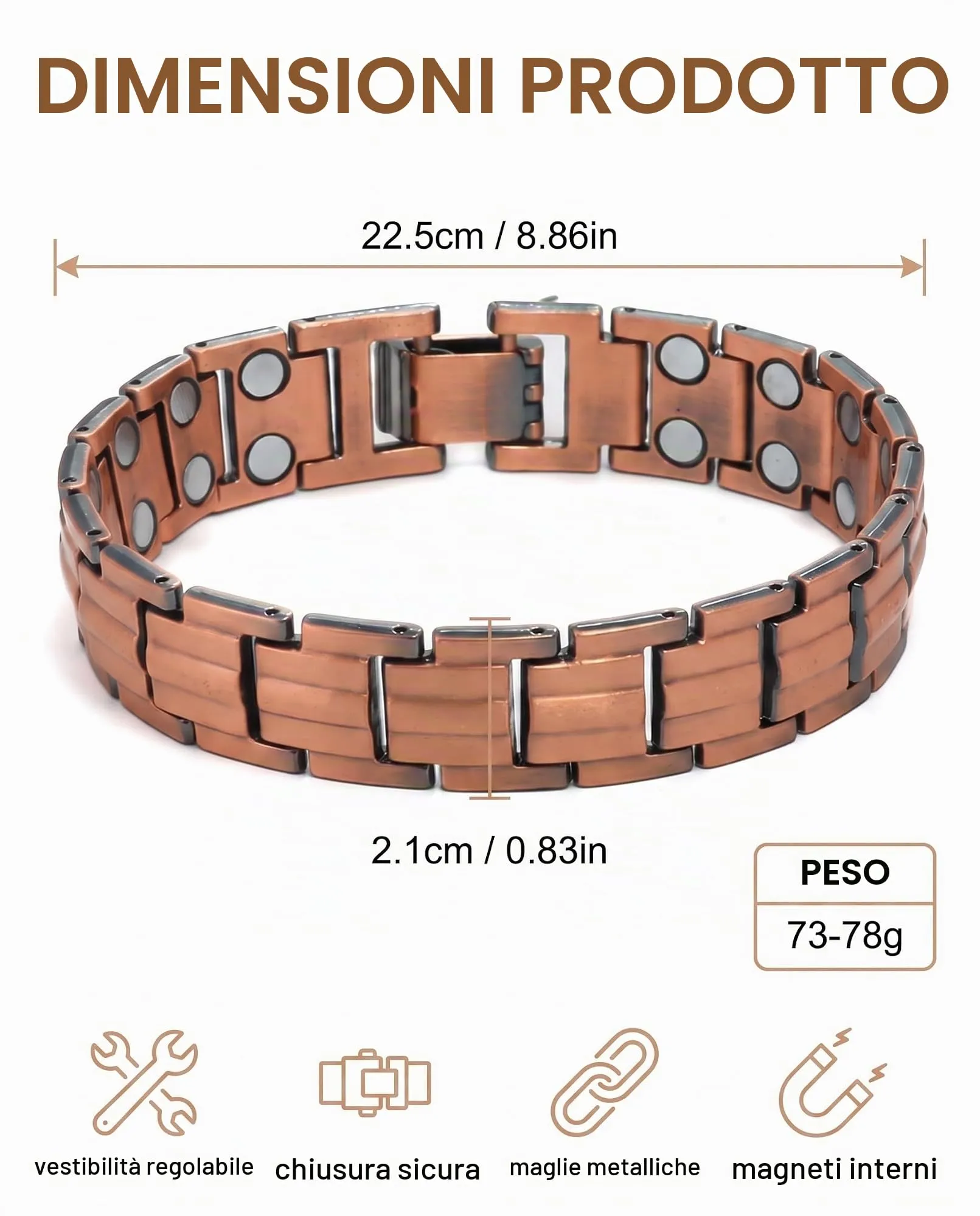 XALFST Bracciale Uomo in Rame Puro con Magneti Calibrati e Chiusura a Farfalla - immagine 4