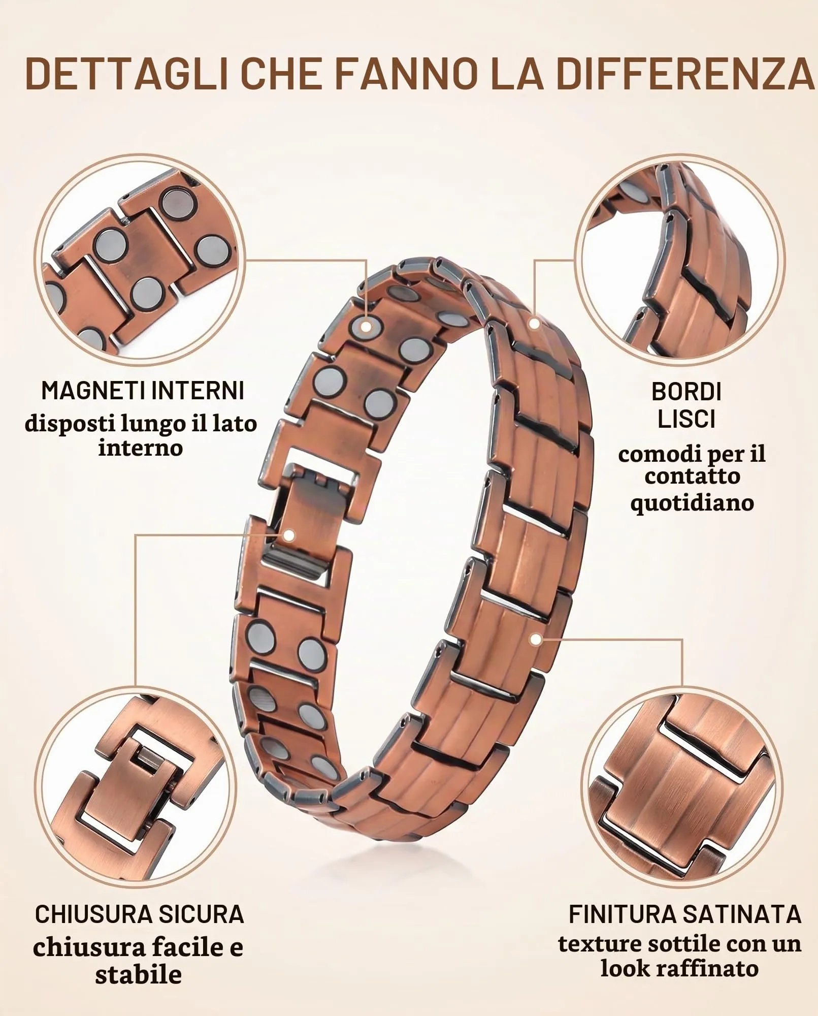 XALFST Bracciale Uomo in Rame Puro con Magneti Calibrati e Chiusura a Farfalla - immagine 5
