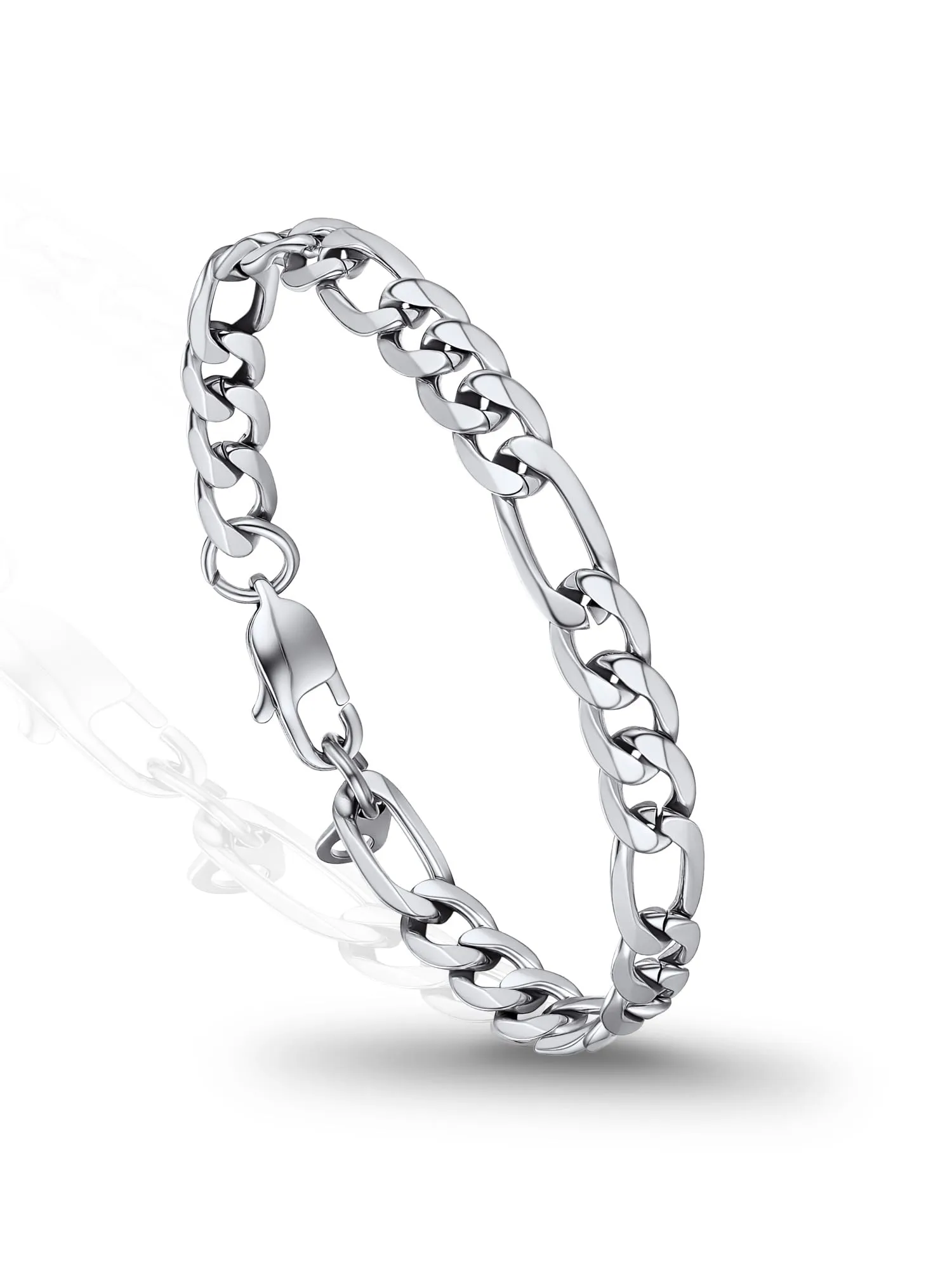 PROSTEEL Braccialetto Catena Figaro 3 in 1 Argento 6mm - immagine 1