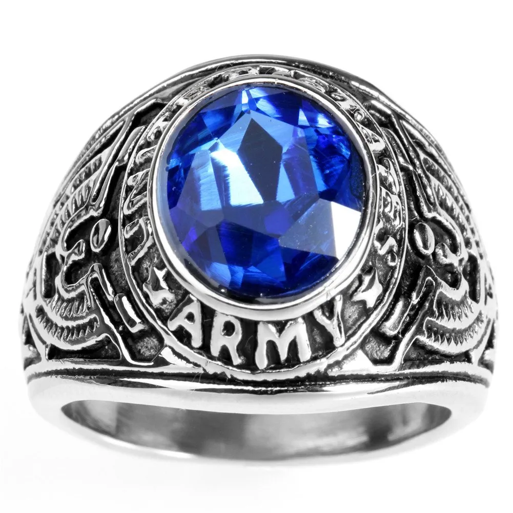 PMTIER Anello in Acciaio Inossidabile con Aquila e Pietra Preziosa CZ Blu Misura 17 - immagine 4