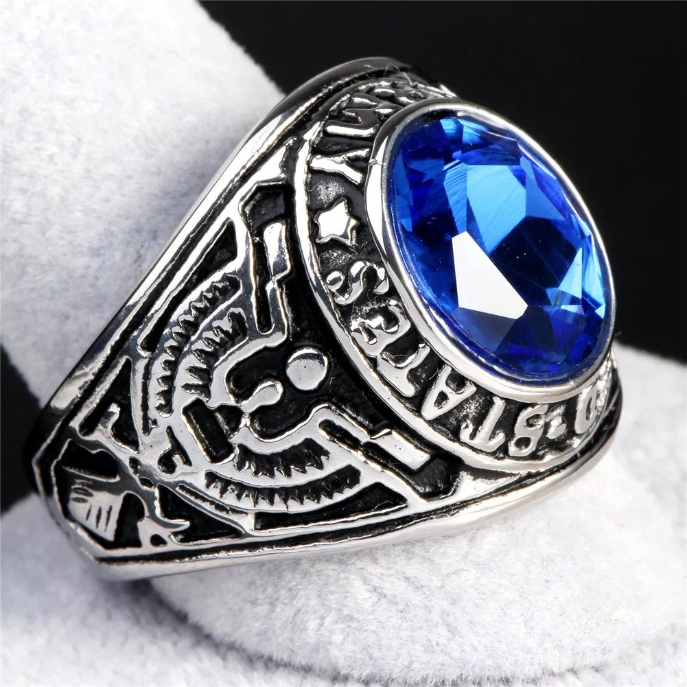 PMTIER Anello in Acciaio Inossidabile con Aquila e Pietra Preziosa CZ Blu Misura 17 - immagine 5