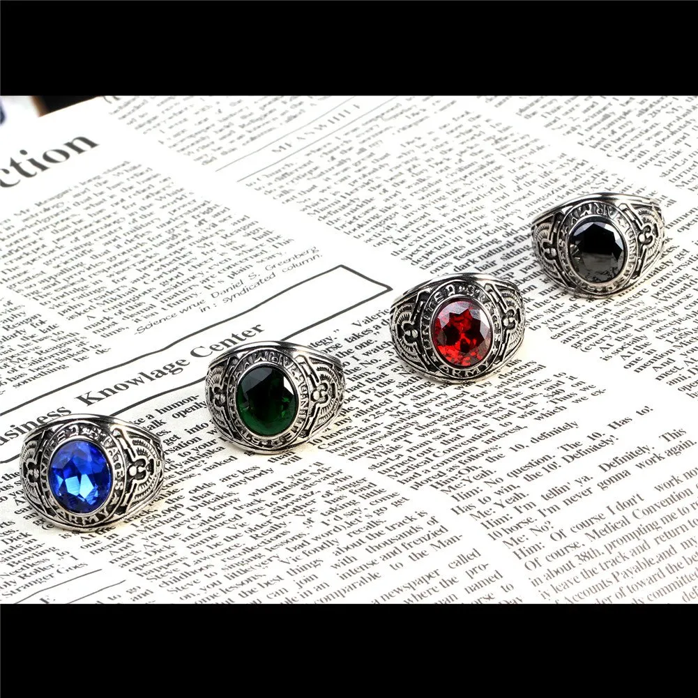 PMTIER Anello in Acciaio Inossidabile US Army Veteran Hawk Aquila con Pietra Blu CZ Ovale, Misura 14 - immagine 3