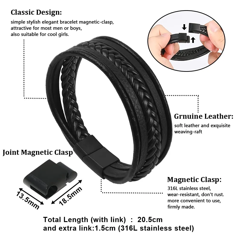 Flintronic Bracciale Intrecciato in Pelle con Chiusura Magnetica per Uomo e Donna (20.5-22 cm) - immagine 2