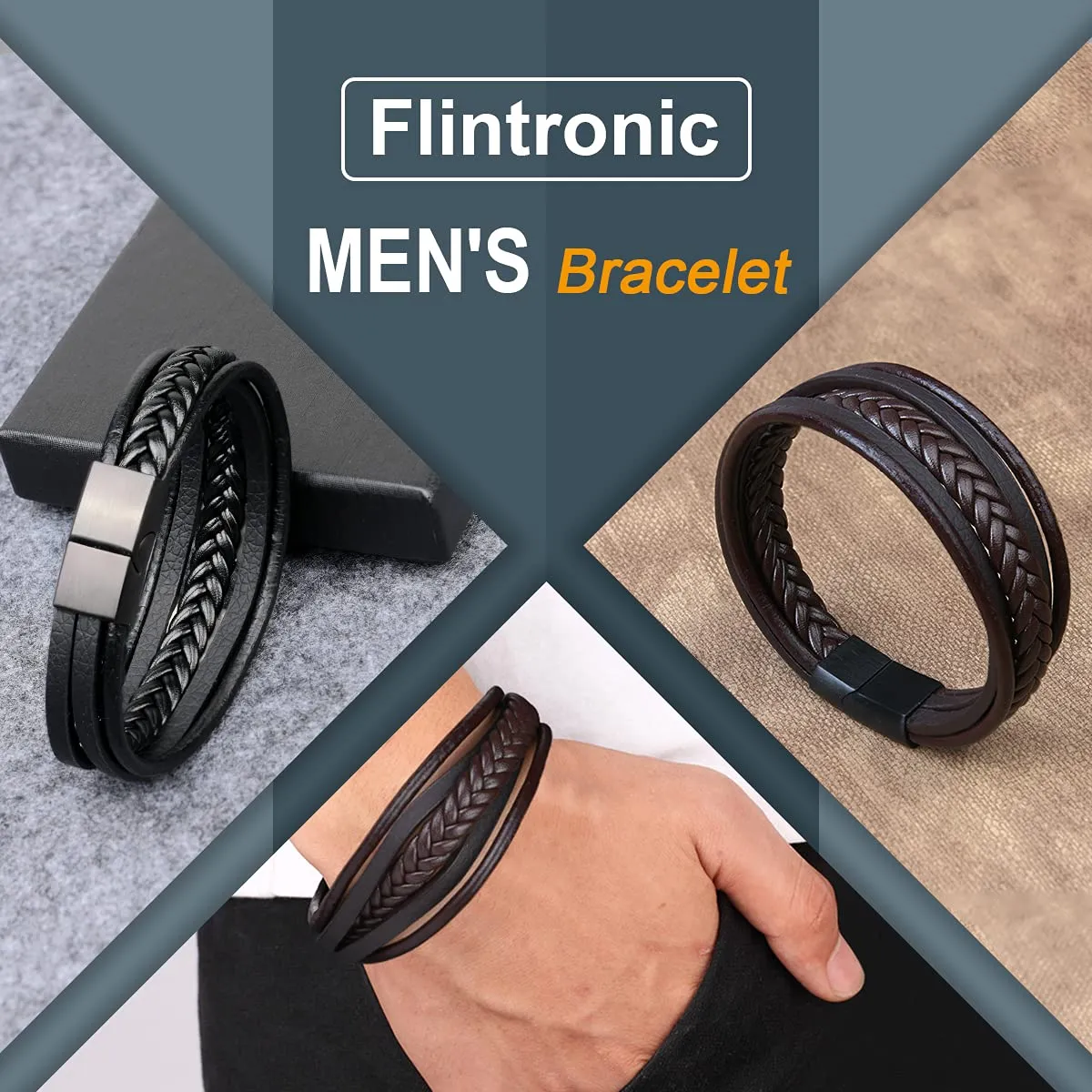 Flintronic Bracciale Intrecciato in Pelle con Chiusura Magnetica per Uomo e Donna (20.5-22 cm) - immagine 3