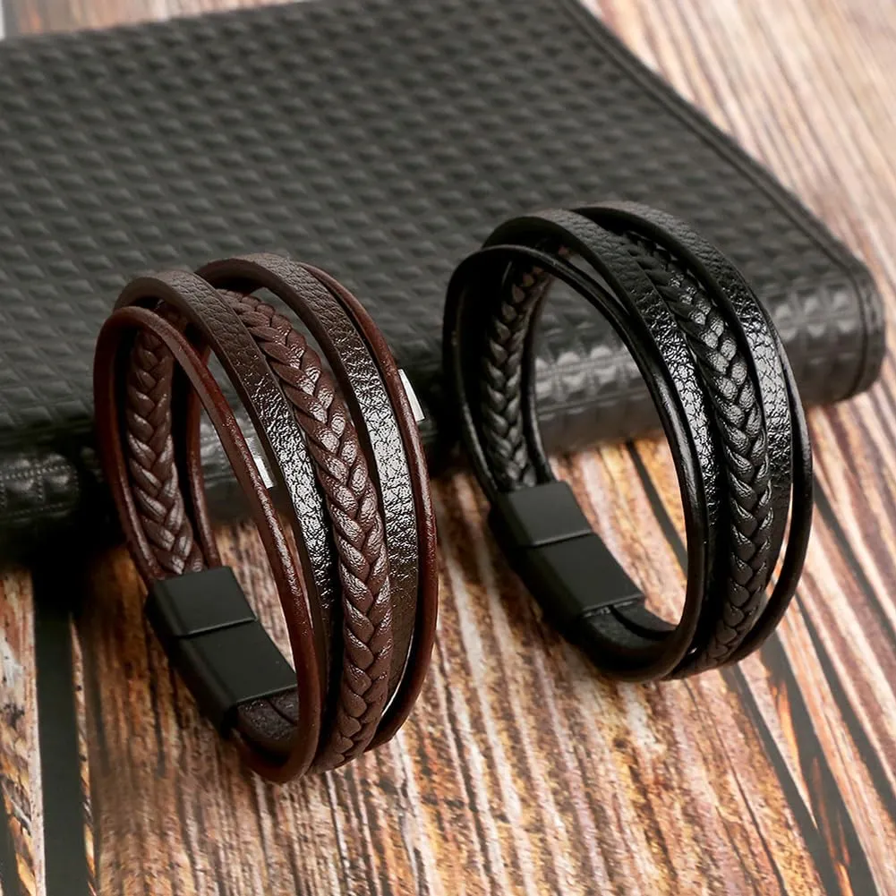 Flintronic Bracciale Intrecciato in Pelle con Chiusura Magnetica per Uomo e Donna (20.5-22 cm) - immagine 5