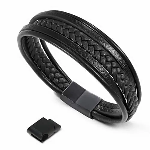 Flintronic Bracciale Intrecciato in Pelle con Chiusura Magnetica per Uomo e Donna (20.5-22 cm) - immagine 9