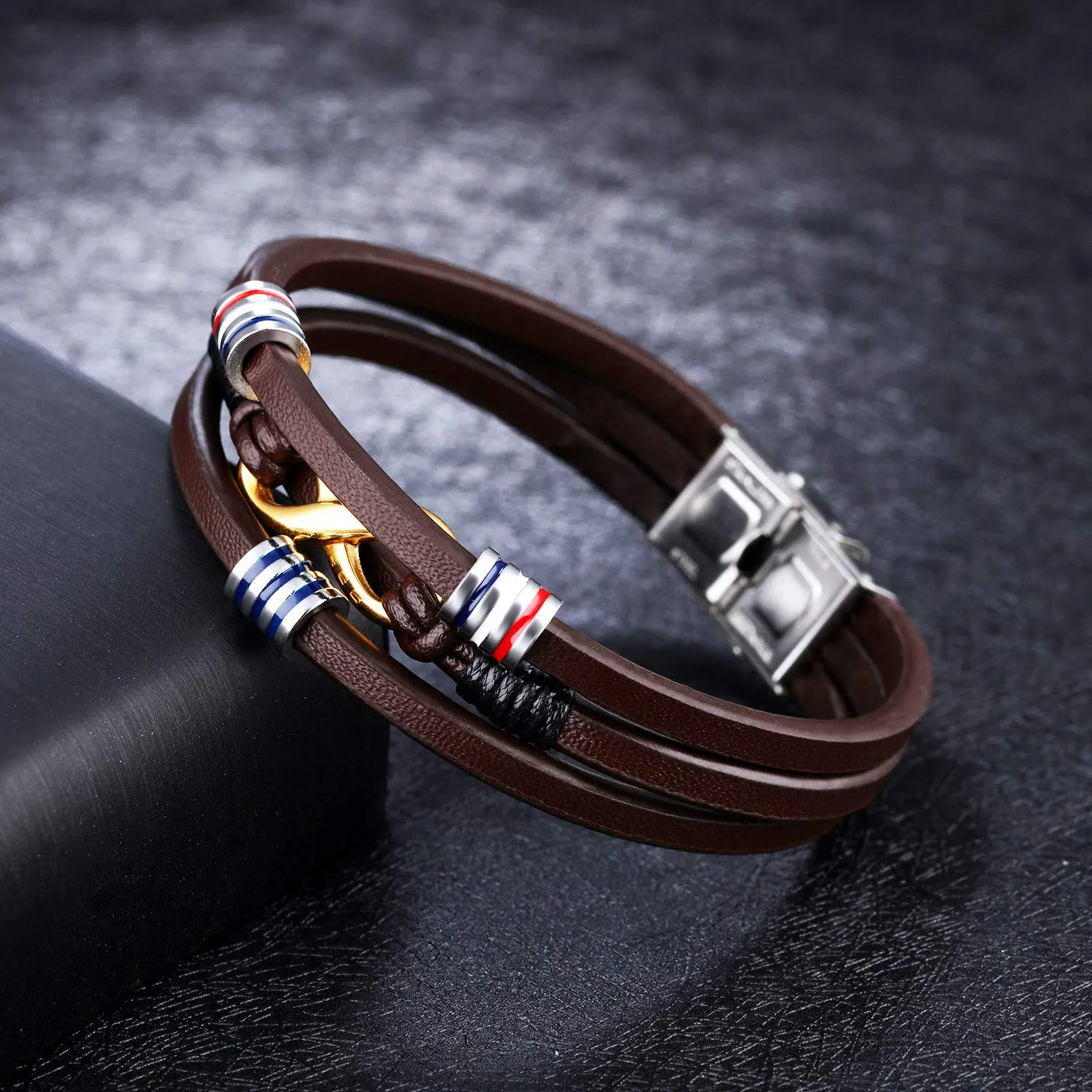 ATEIELLI Bracciale Uomo in PU Pelle e Acciaio Inossidabile Simbolo Infinito 21cm JWB309 - immagine 3