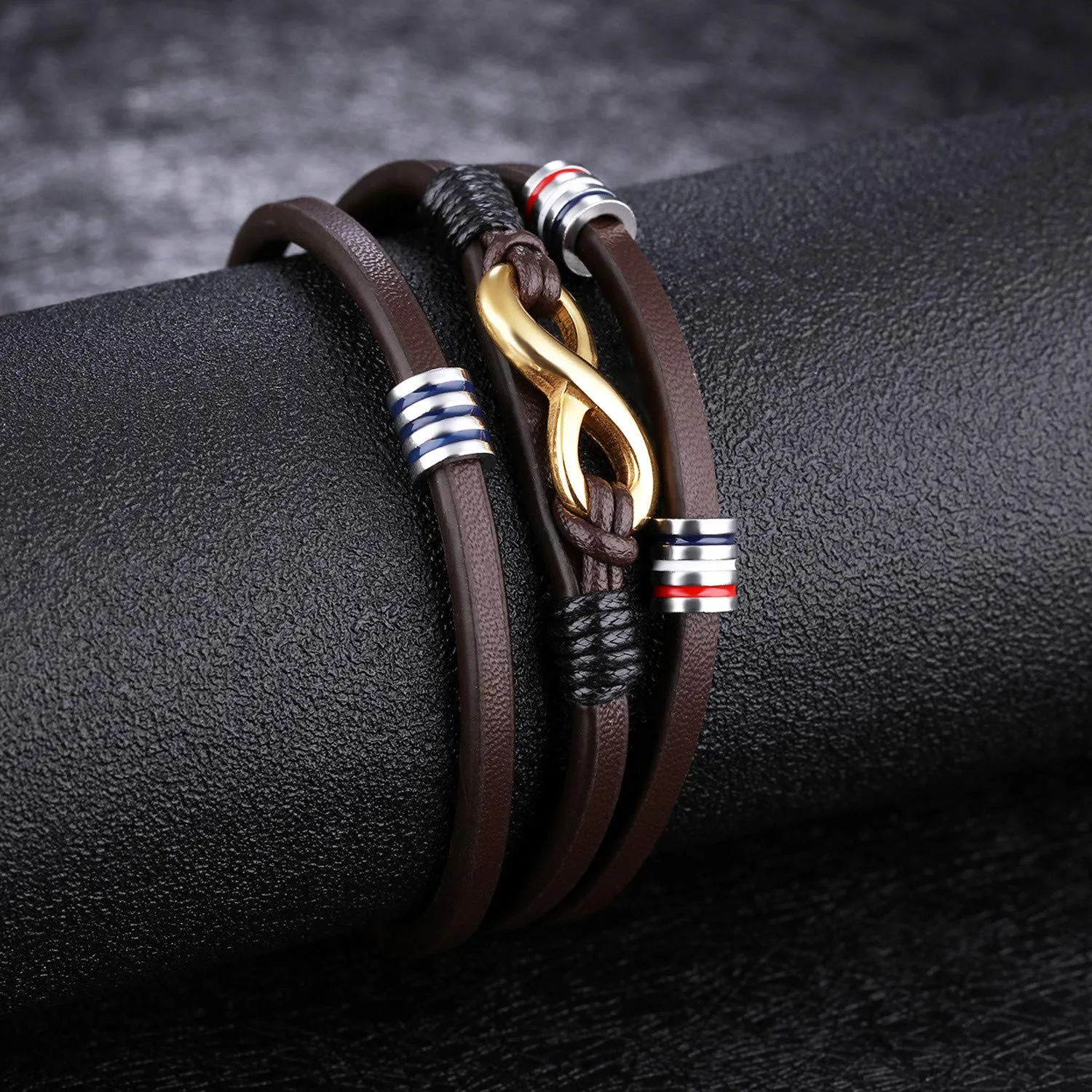ATEIELLI Bracciale Uomo in PU Pelle e Acciaio Inossidabile Simbolo Infinito 21cm JWB309 - immagine 4