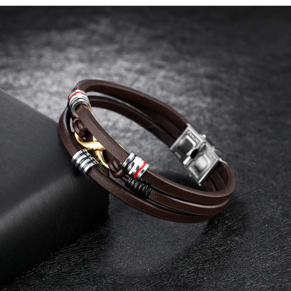 ATEIELLI Bracciale Uomo in PU Pelle e Acciaio Inossidabile Simbolo Infinito 21cm JWB309 - immagine 5