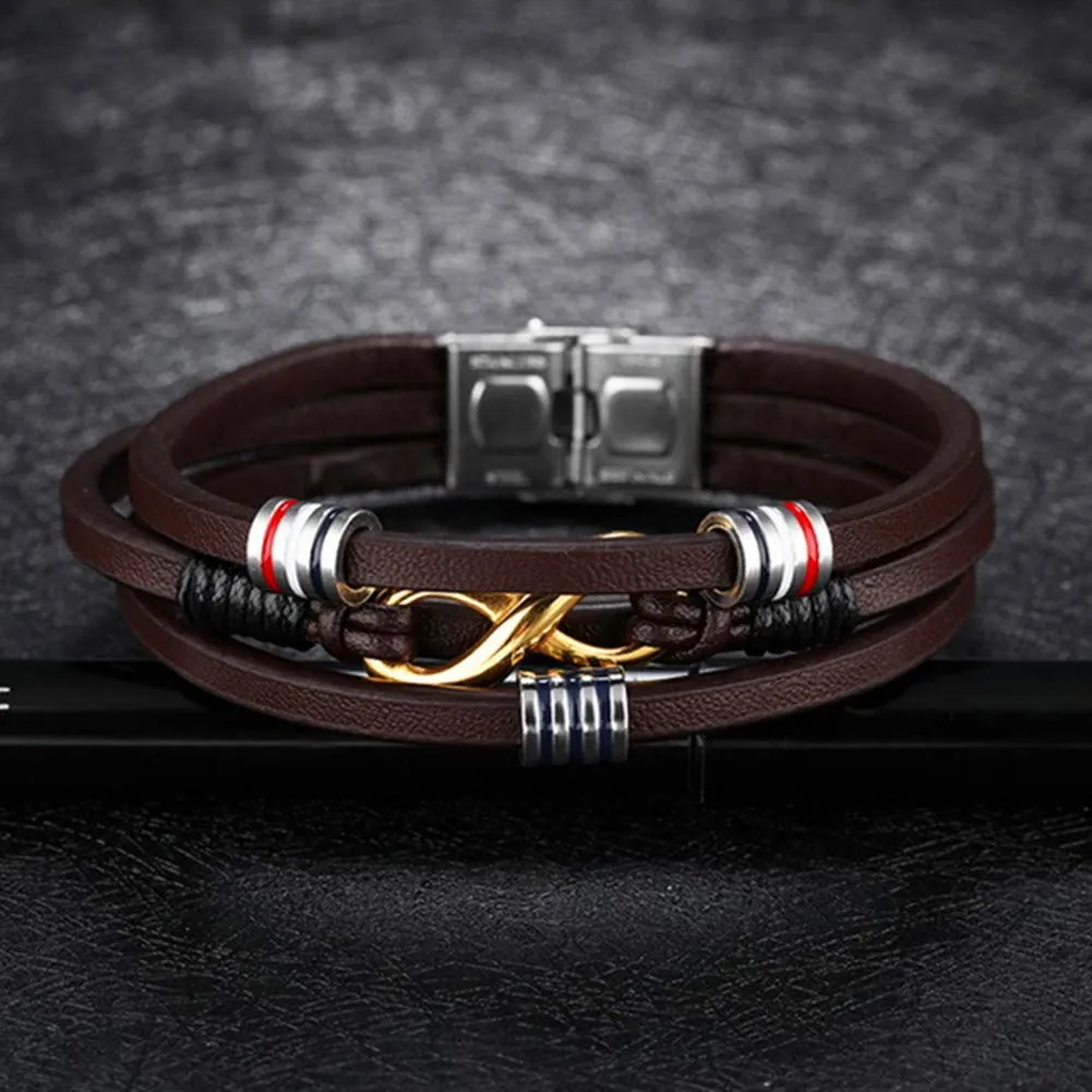 ATEIELLI Bracciale Uomo in PU Pelle e Acciaio Inossidabile Simbolo Infinito 21cm JWB309 - immagine 6