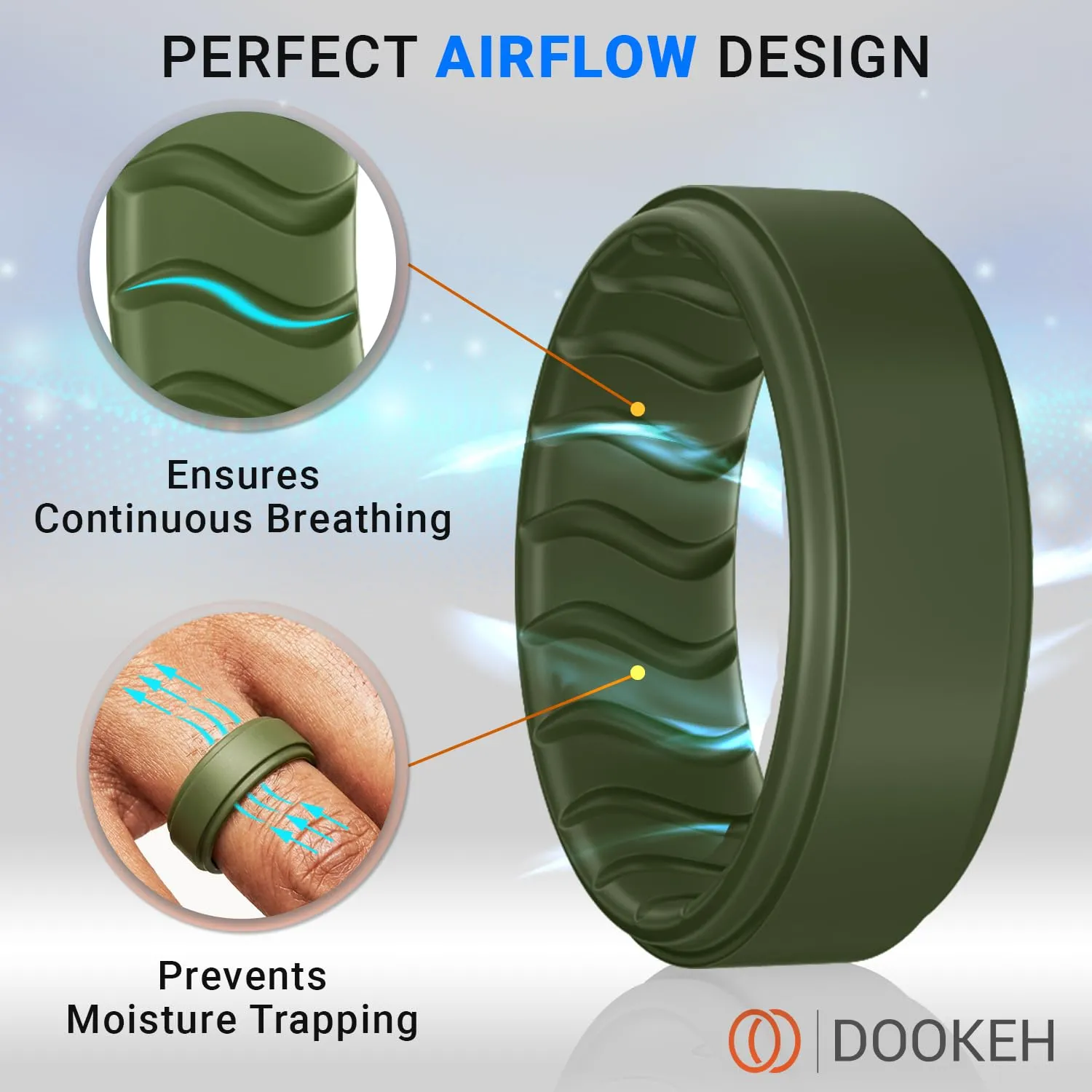 Dookeh Anello Fede Nuziale in Silicone da Uomo, Taglia 10, Verde - immagine 2