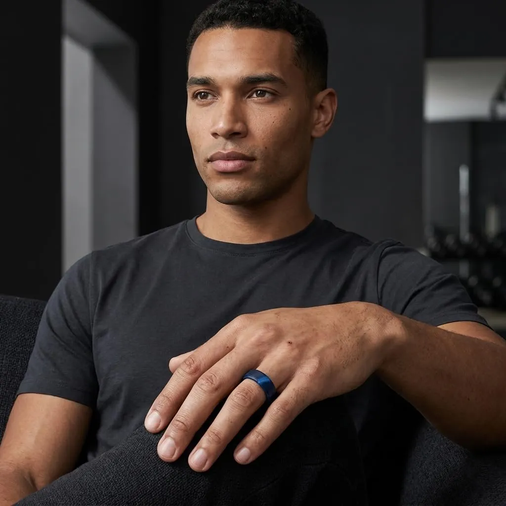 Dookeh Anello in Silicone da Uomo, Nero e Blu, Design Ondulato Traspirante - immagine 4