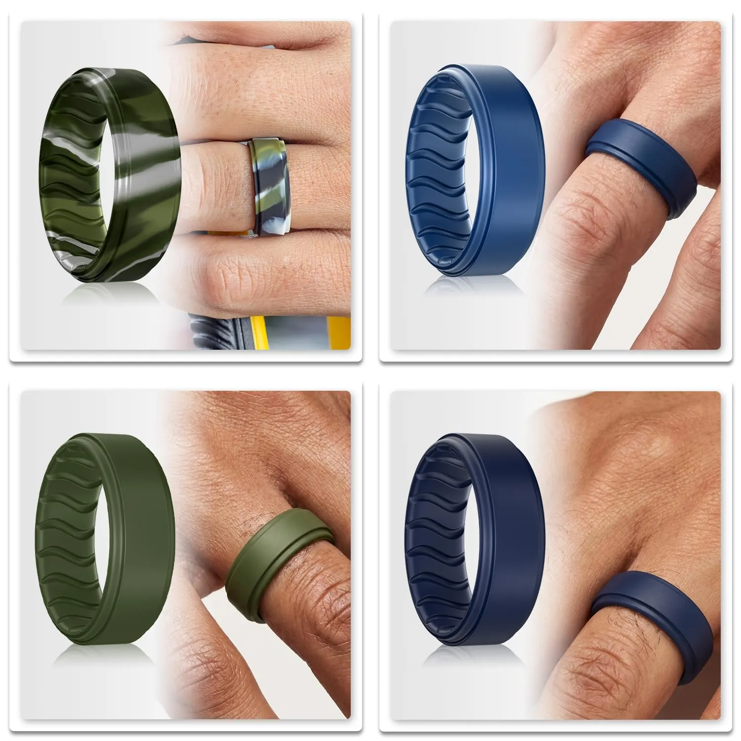 Dookeh Anello in Silicone da Uomo, Design Ondulato Traspirante, Nero Blu - immagine 4