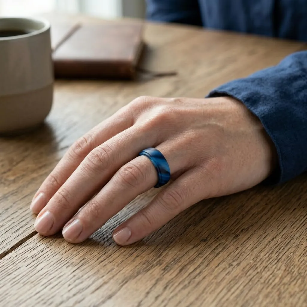 Dookeh Anello in silicone per uomo, Nero e Blu, design ondulato traspirante - immagine 3